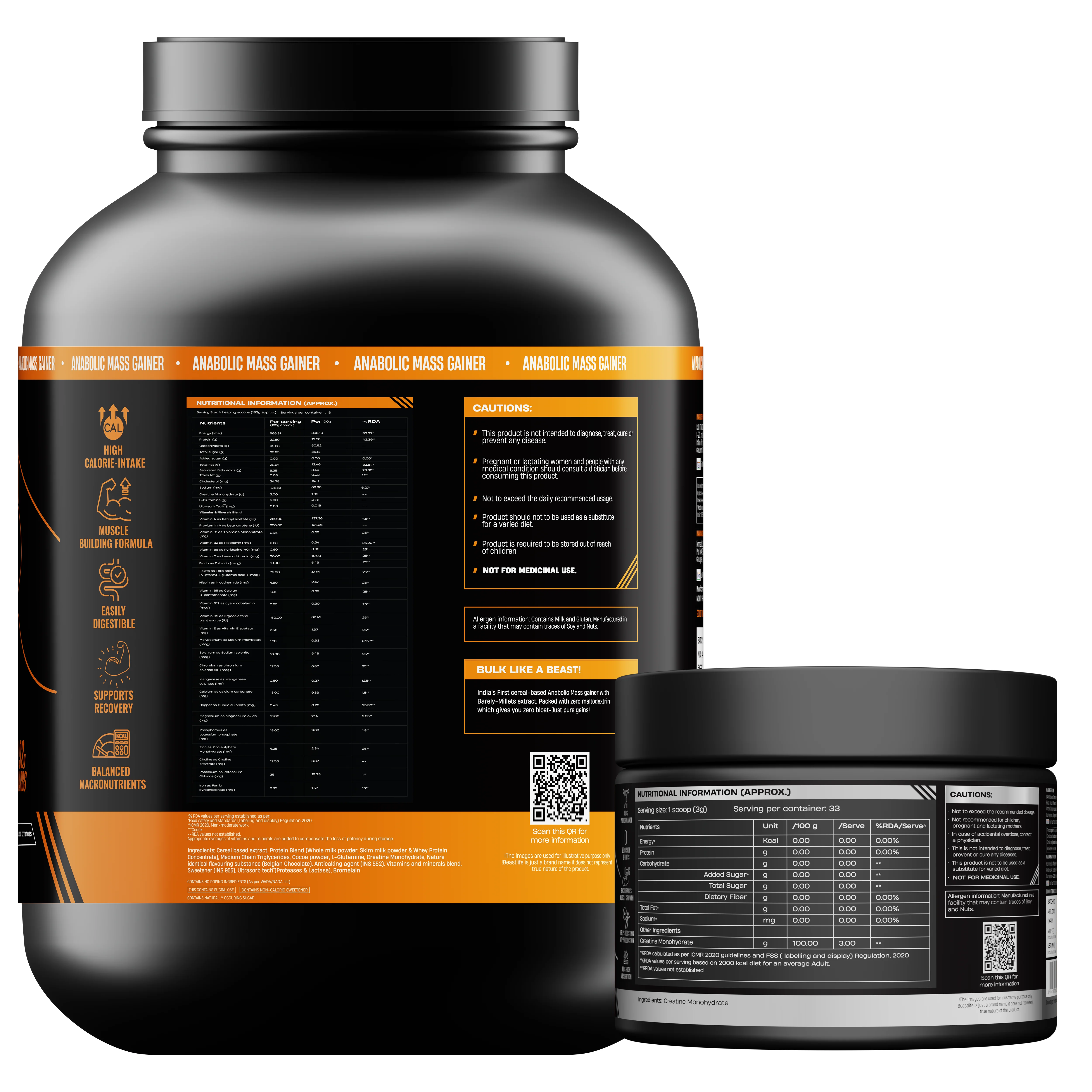 Combo Pack | Anabolic Mass Gainer Belgian Chocolate 2.5 kg + Creatine Monohydrate Unflavoured 100 g - Image 11
