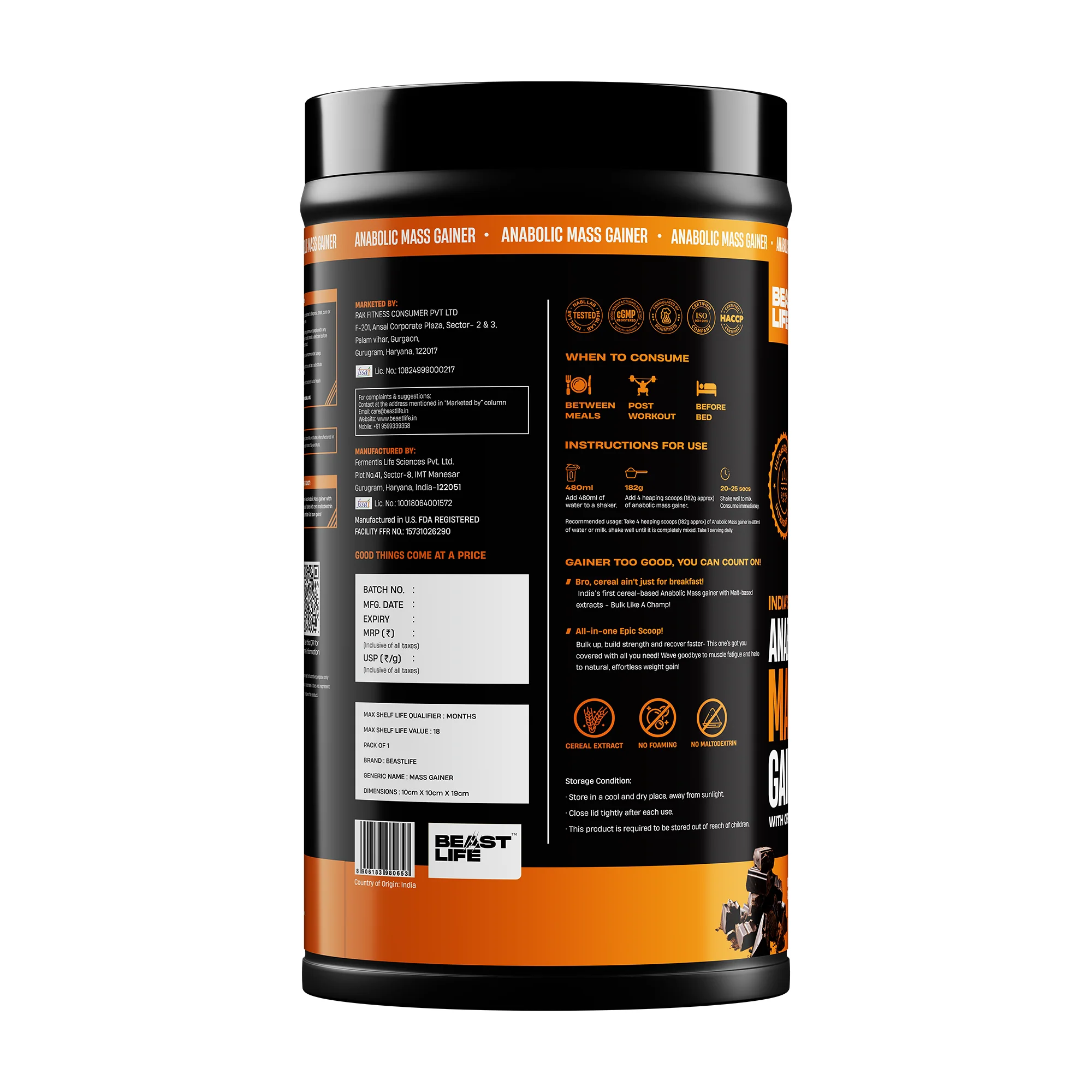 Anabolic Mass Gainer with Ultrasorb Tech | No Maltodextrin | Belgian Chocolate | 500 g - Image 7
