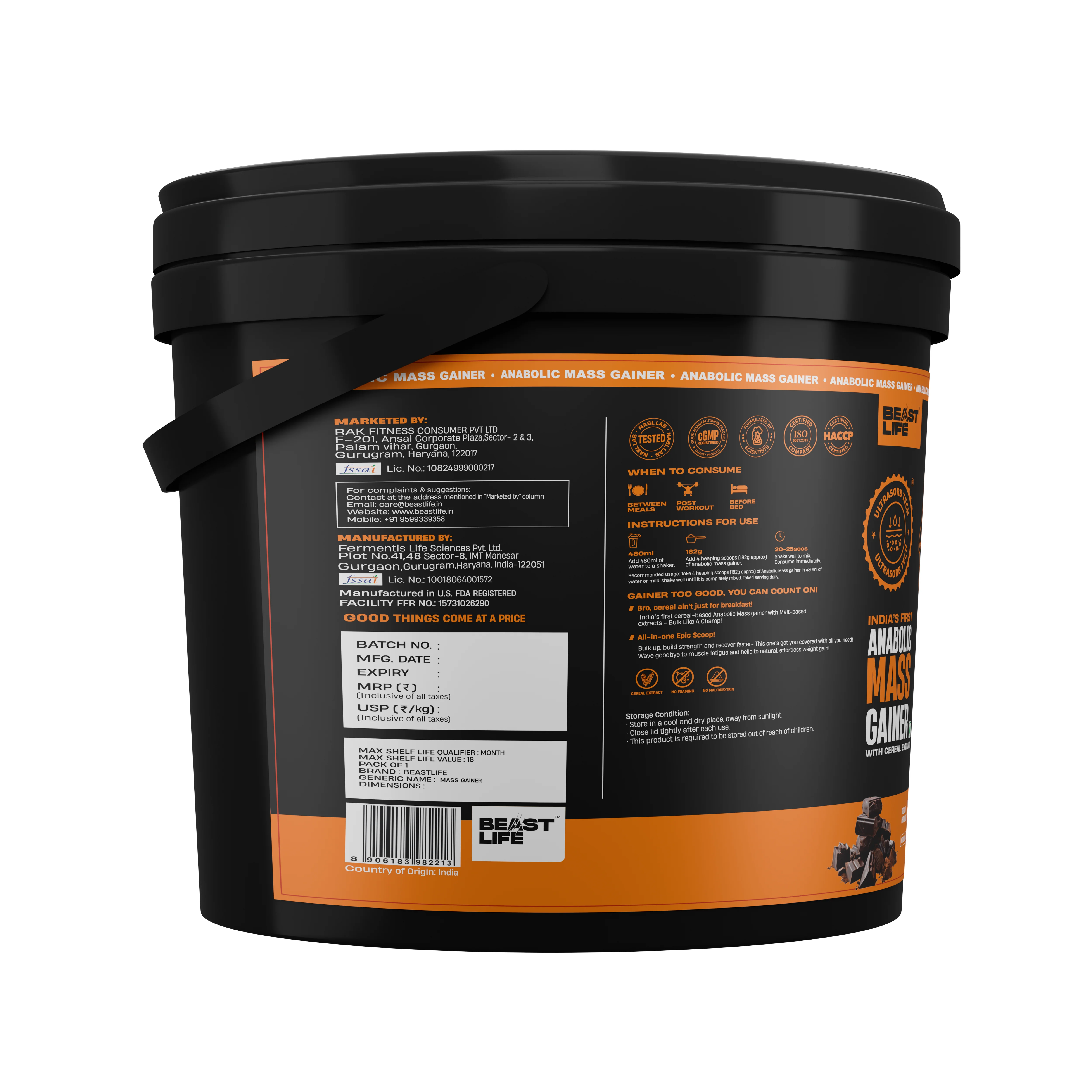 Anabolic Mass Gainer with Ultrasorb Tech | No Maltodextrin | Belgian Chocolate | 5 kg with Free Creatine - Image 10
