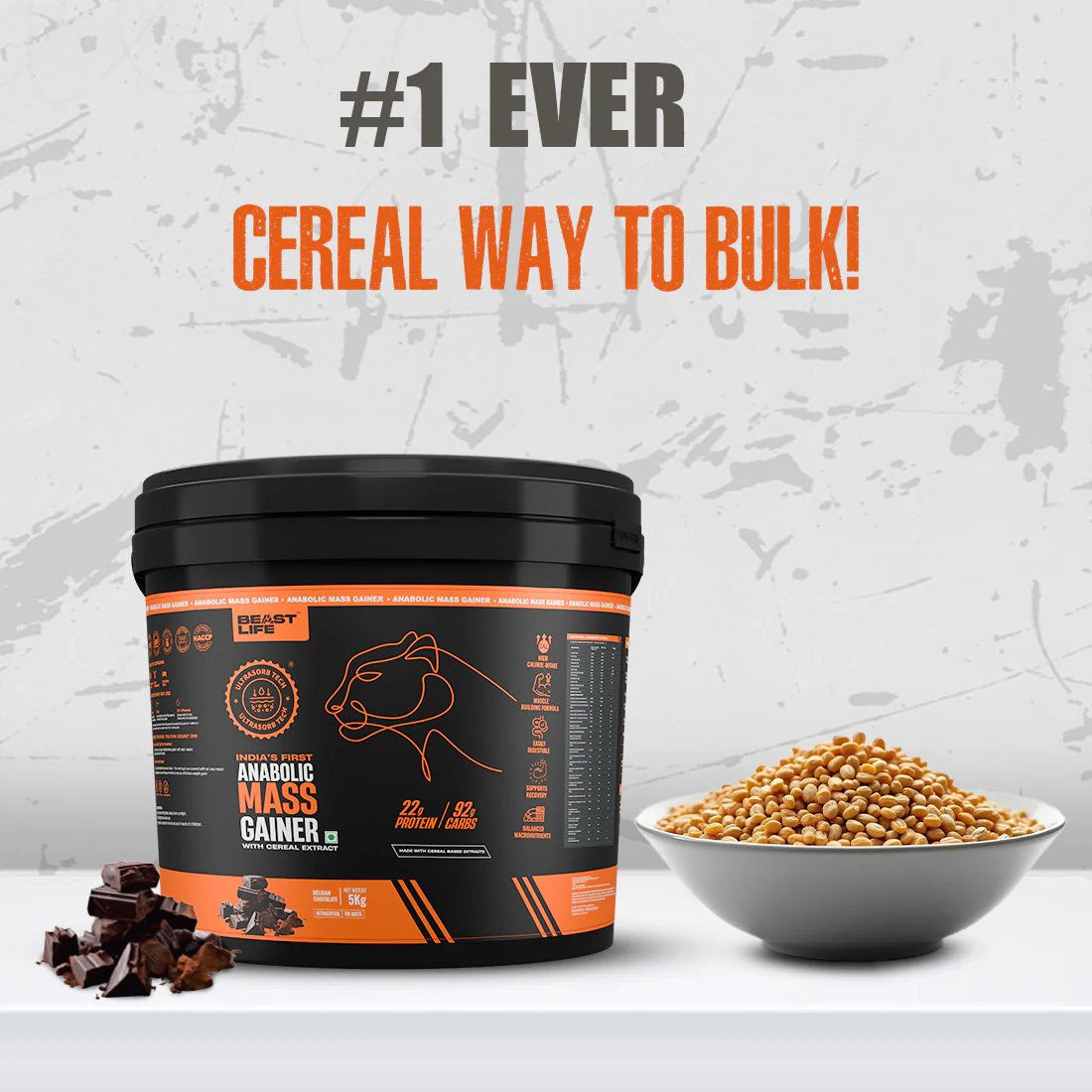 Anabolic Mass Gainer with Ultrasorb Tech | No Maltodextrin | Belgian Chocolate | 5 kg with Free Creatine - Image 4