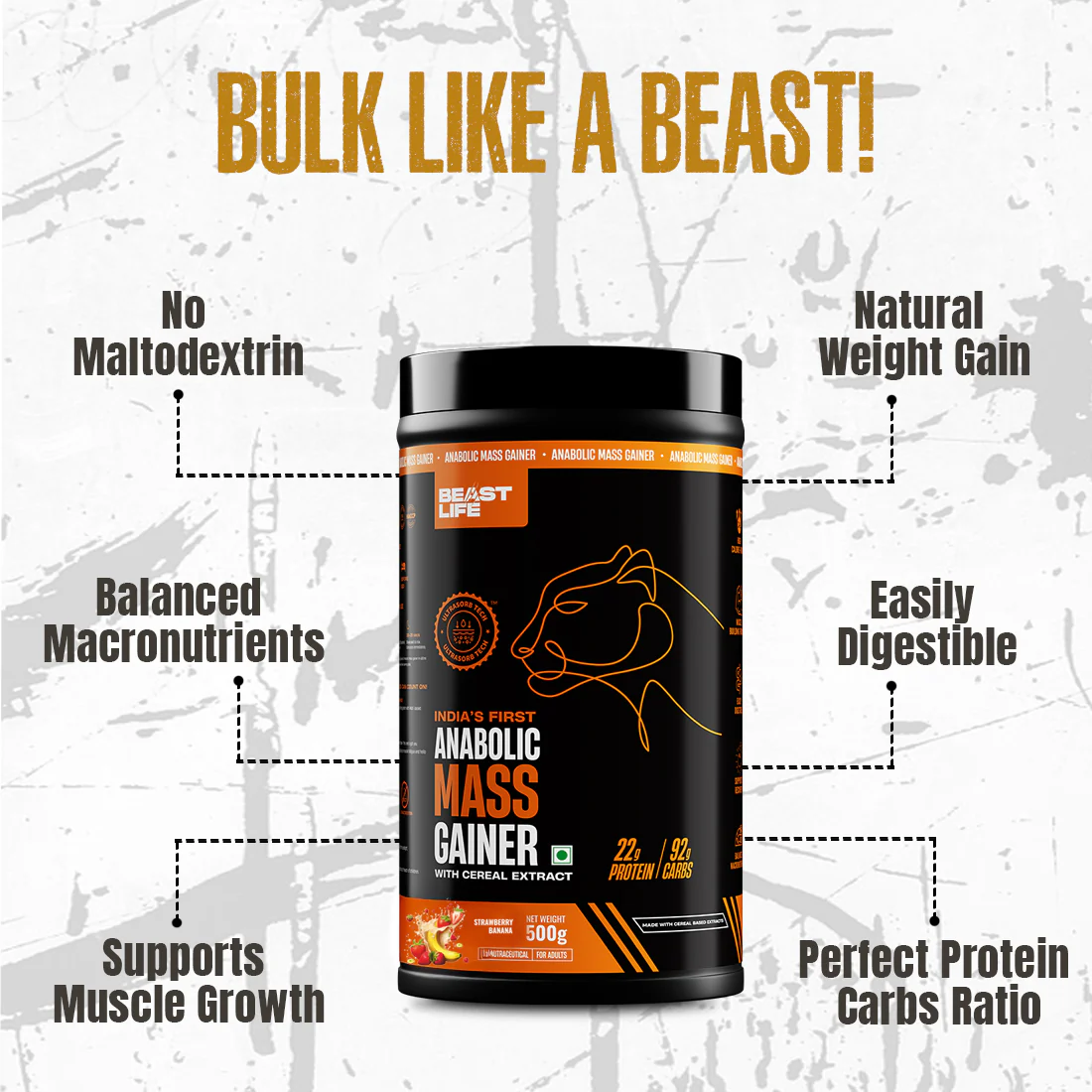 Anabolic Mass Gainer with Ultrasorb Tech | No Maltodextrin | Strawberry Banana | 500 g - Image 3