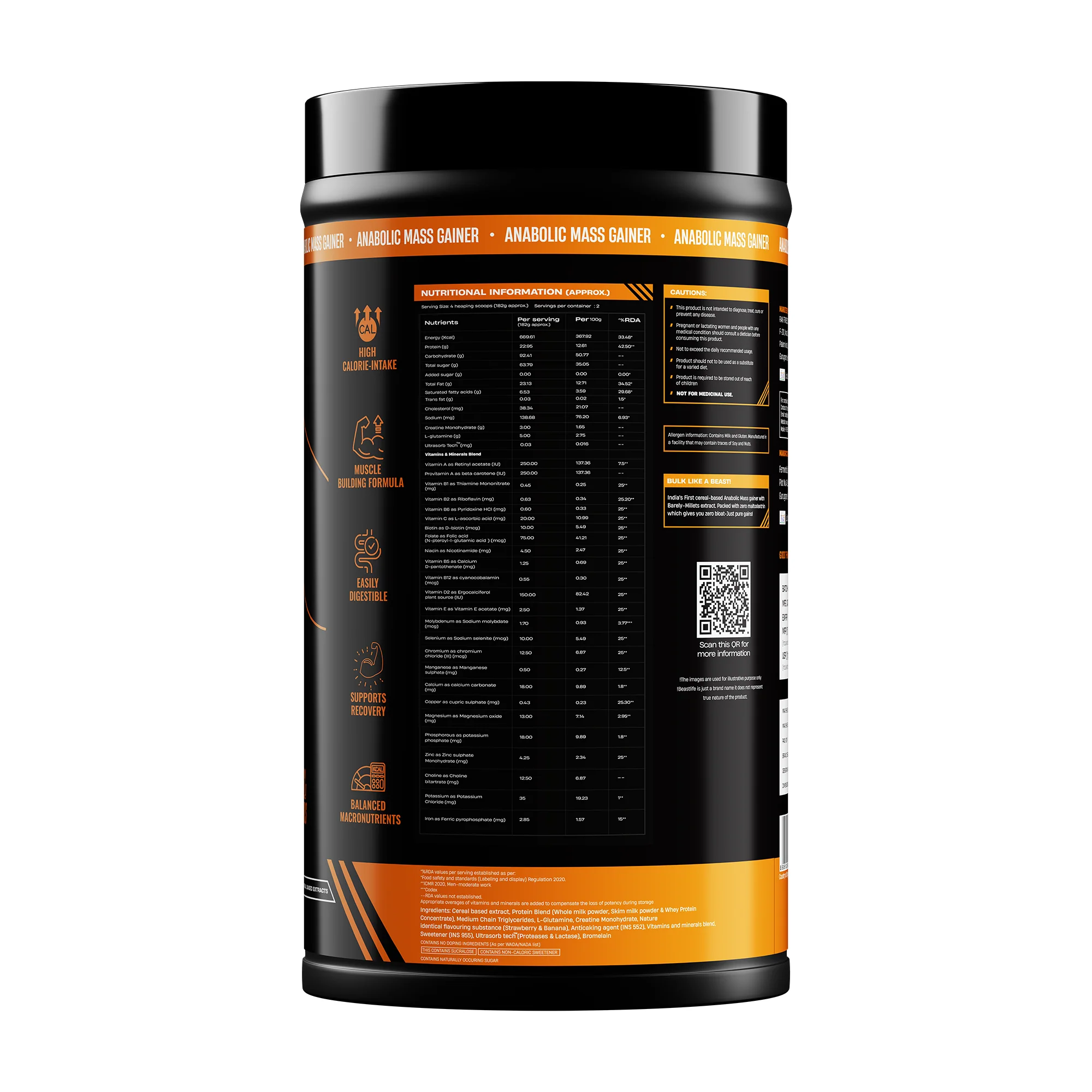 Anabolic Mass Gainer with Ultrasorb Tech | No Maltodextrin | Strawberry Banana | 500 g - Image 7
