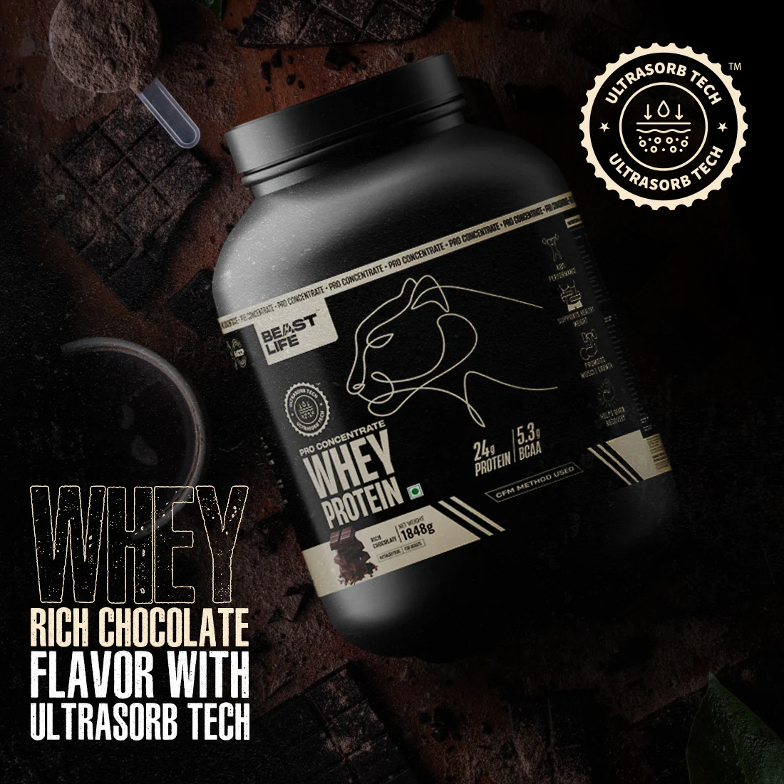 Pro Concentrate Whey Protein with Ultrasorb Tech | Rich Chocolate | 1.848 kg - Image 5