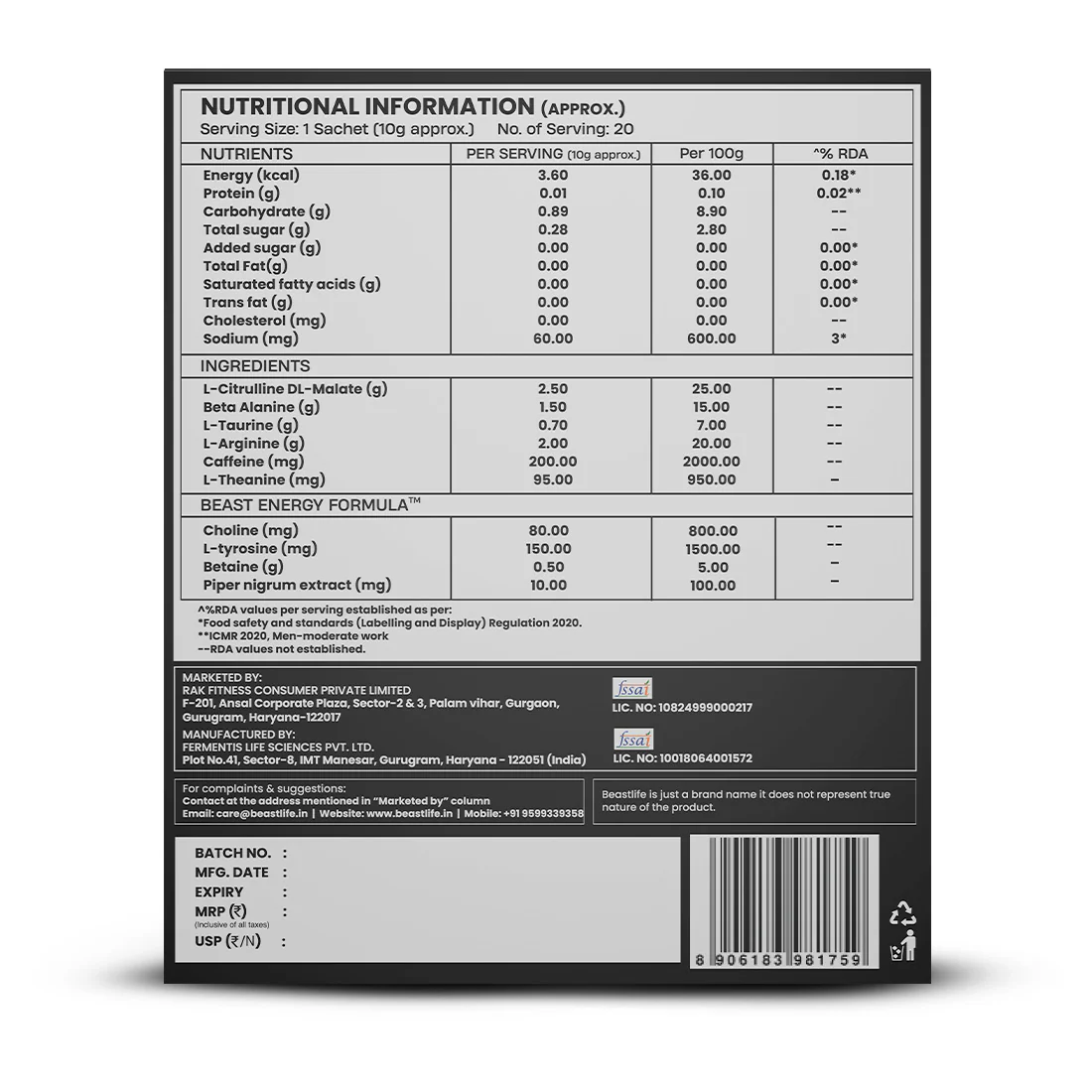 Beast Mode Pre Workout With Beast Energy Formula | Fruit Punch - Image 10