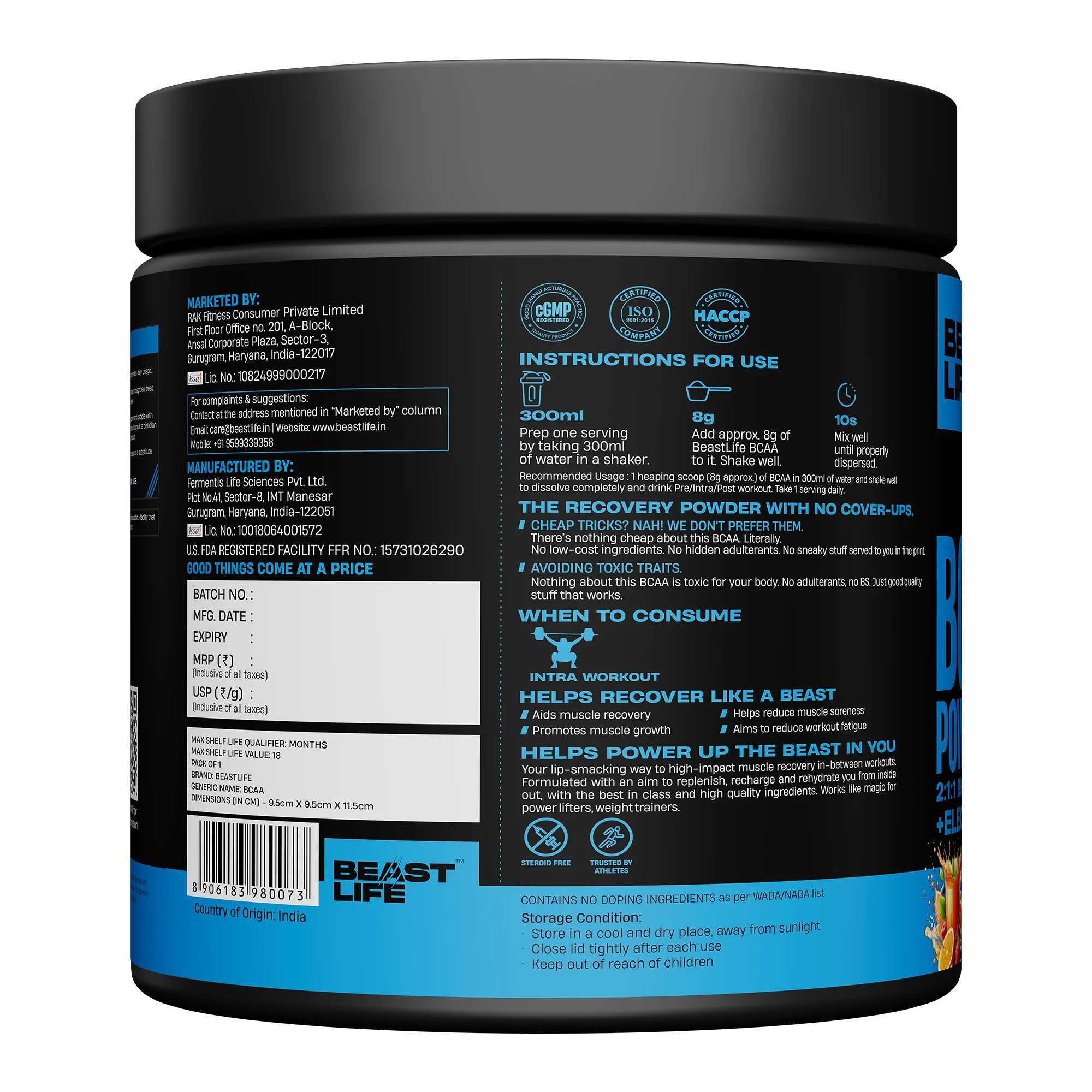 Beast Recovery BCAA | Fruit Punch | 240G - Image 7