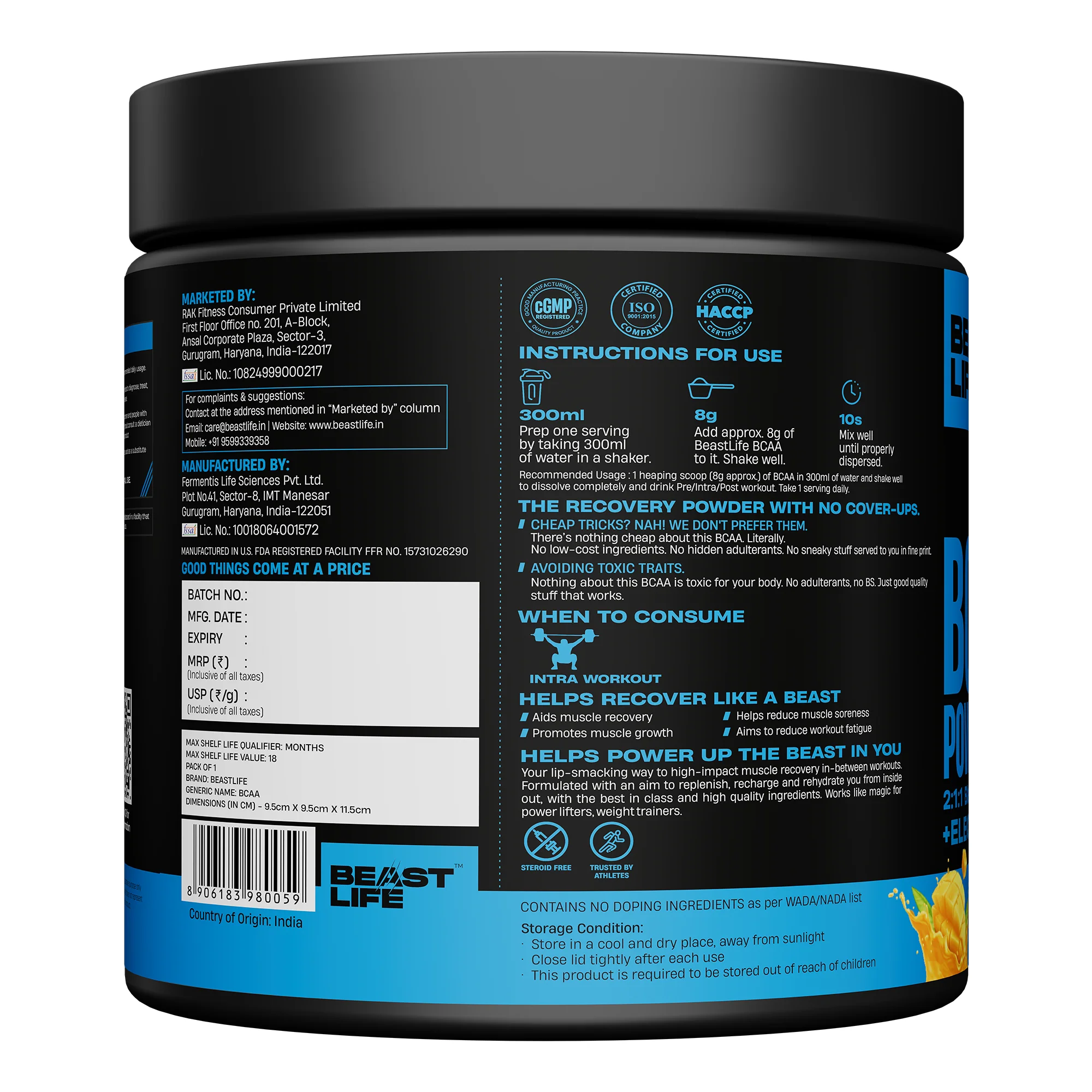 Beast Recovery BCAA | Mango | 240G - Image 8