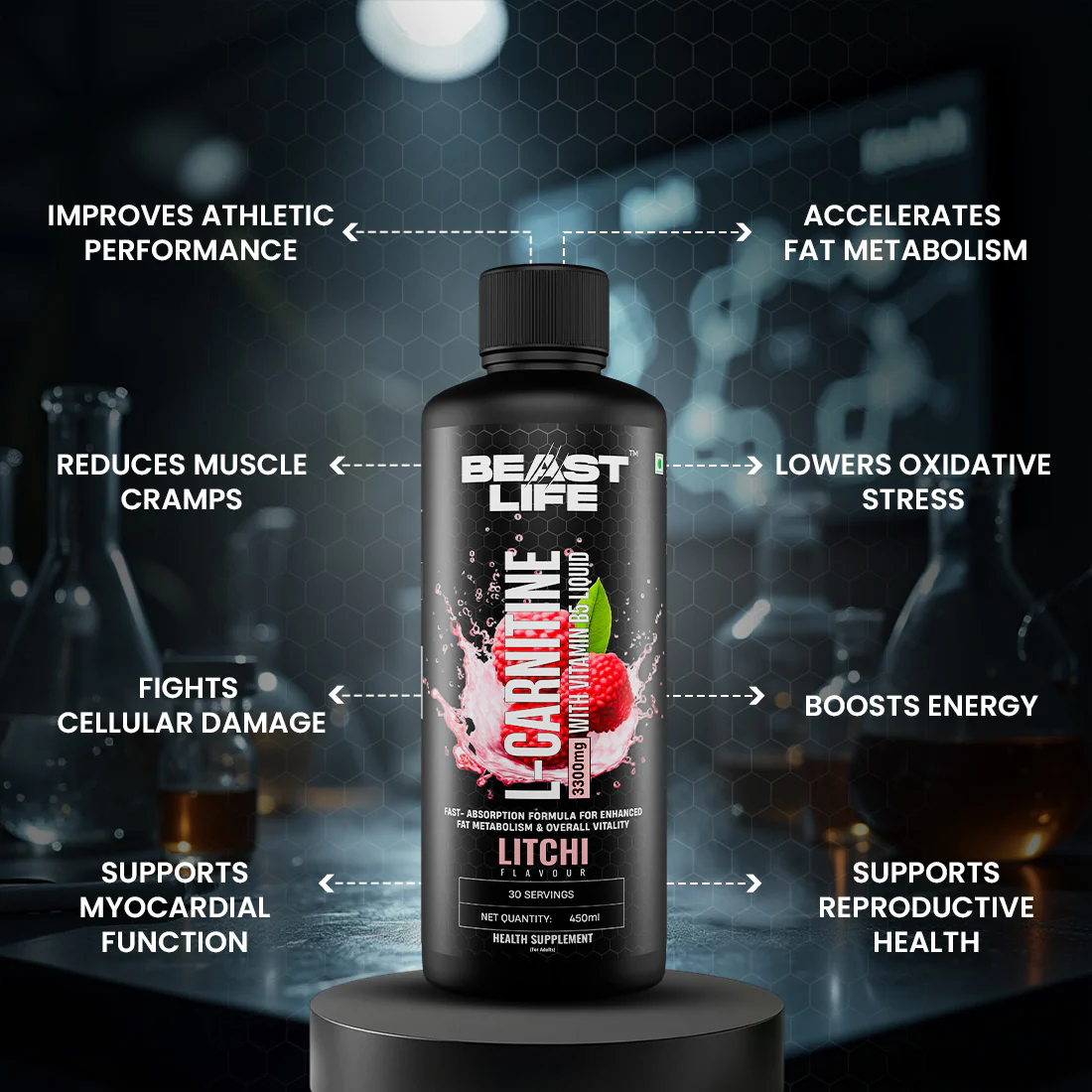 L-Carnitine with Vitamin B5 3300 mg | Triple Strength Formula | Litchi | 450 ml - Image 3
