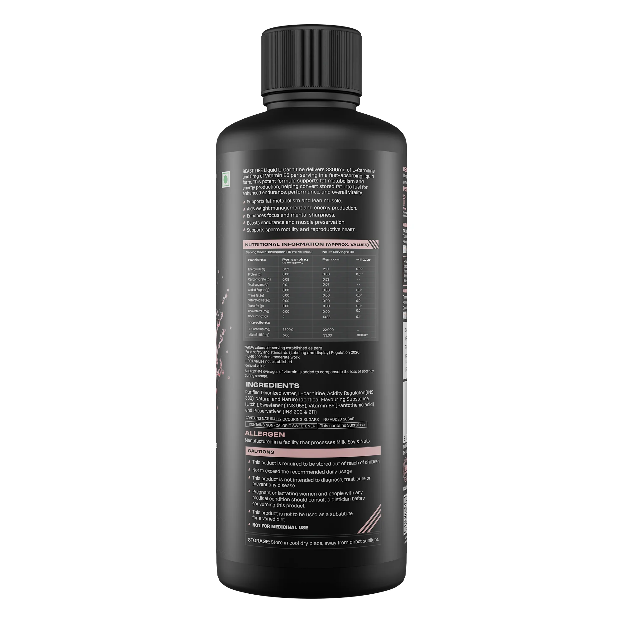 L-Carnitine with Vitamin B5 3300 mg | Triple Strength Formula | Litchi | 450 ml - Image 8