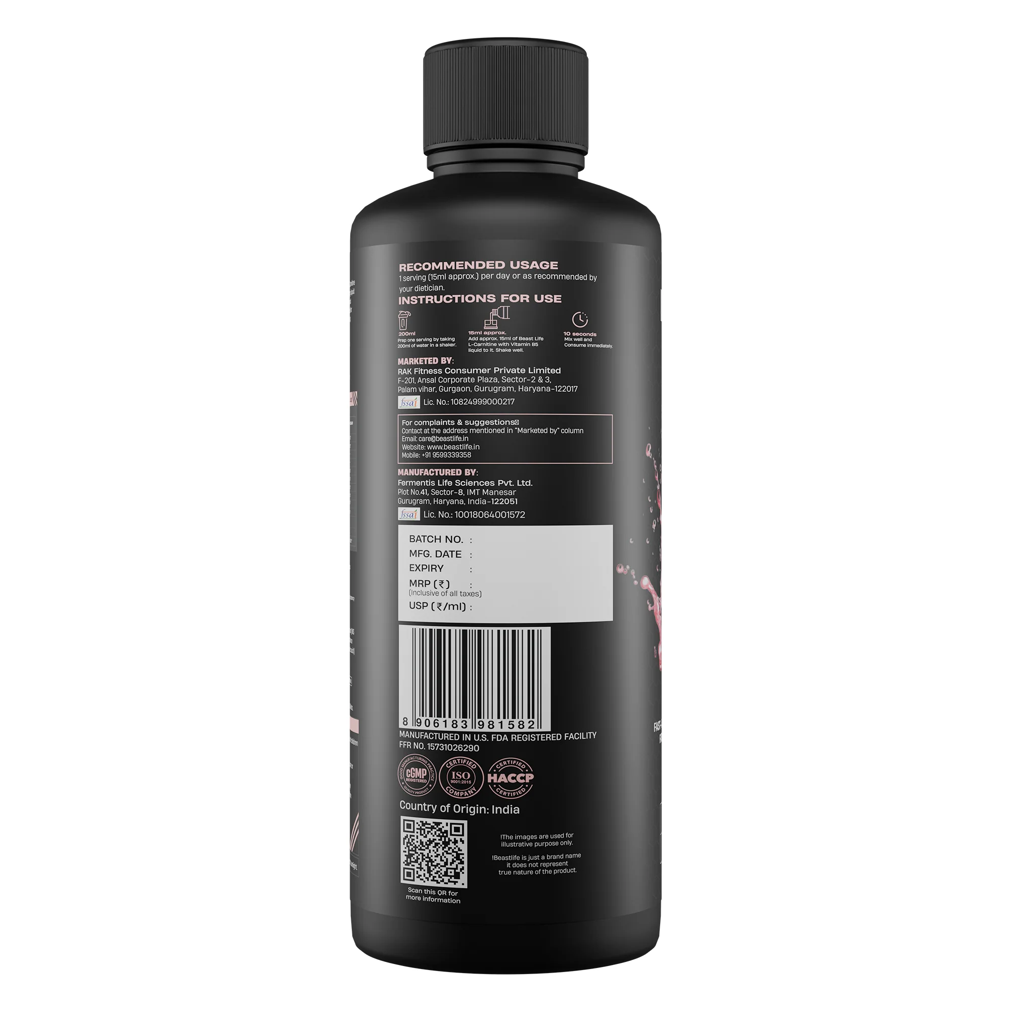 L-Carnitine with Vitamin B5 3300 mg | Triple Strength Formula | Litchi | 450 ml - Image 9