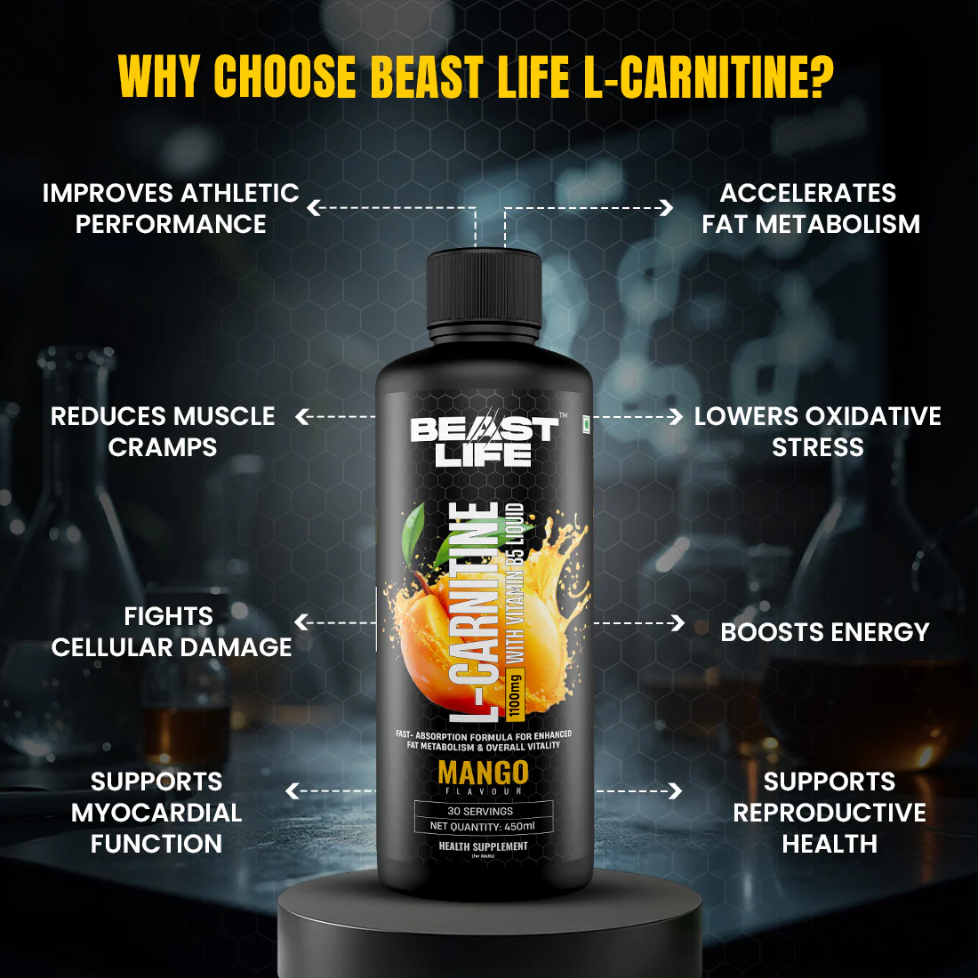 L-Carnitine with Vitamin B5 1100 mg | Mango | 450 ml - Image 3