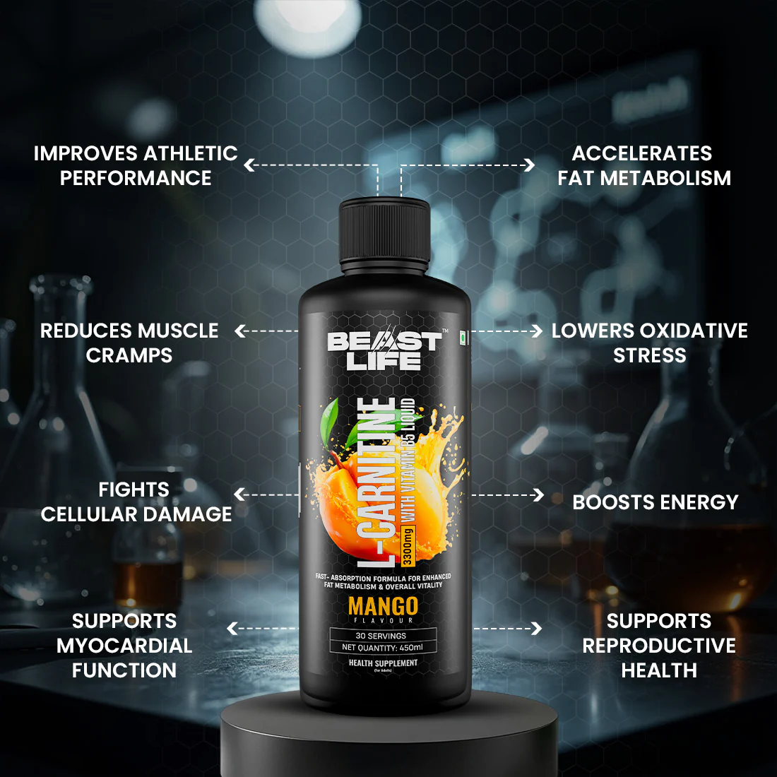 L-Carnitine with Vitamin B5 3300 mg | Triple Strength Formula | Mango | 450 ml - Image 3