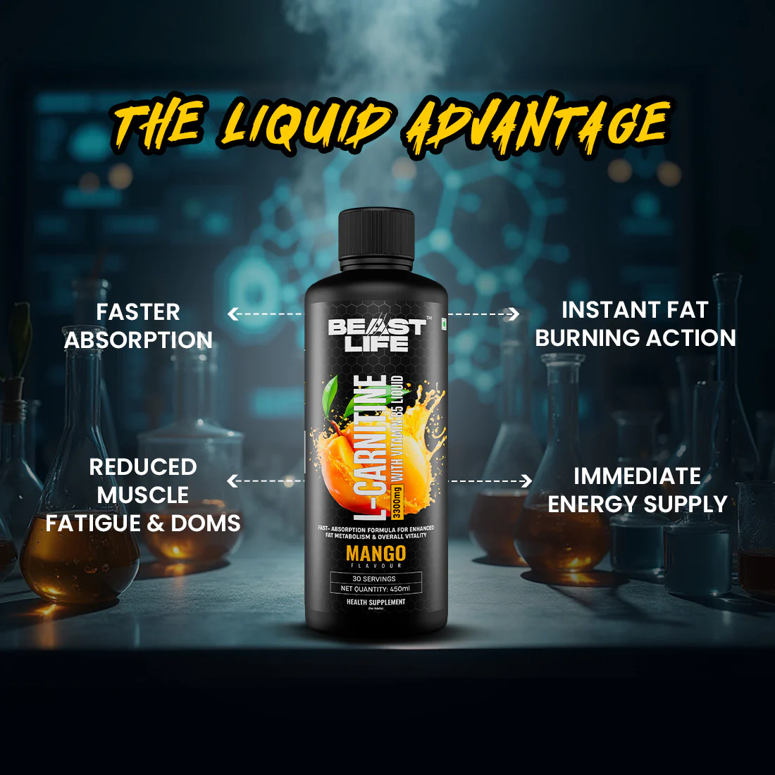 L-Carnitine with Vitamin B5 3300 mg | Triple Strength Formula | Mango | 450 ml - Image 4