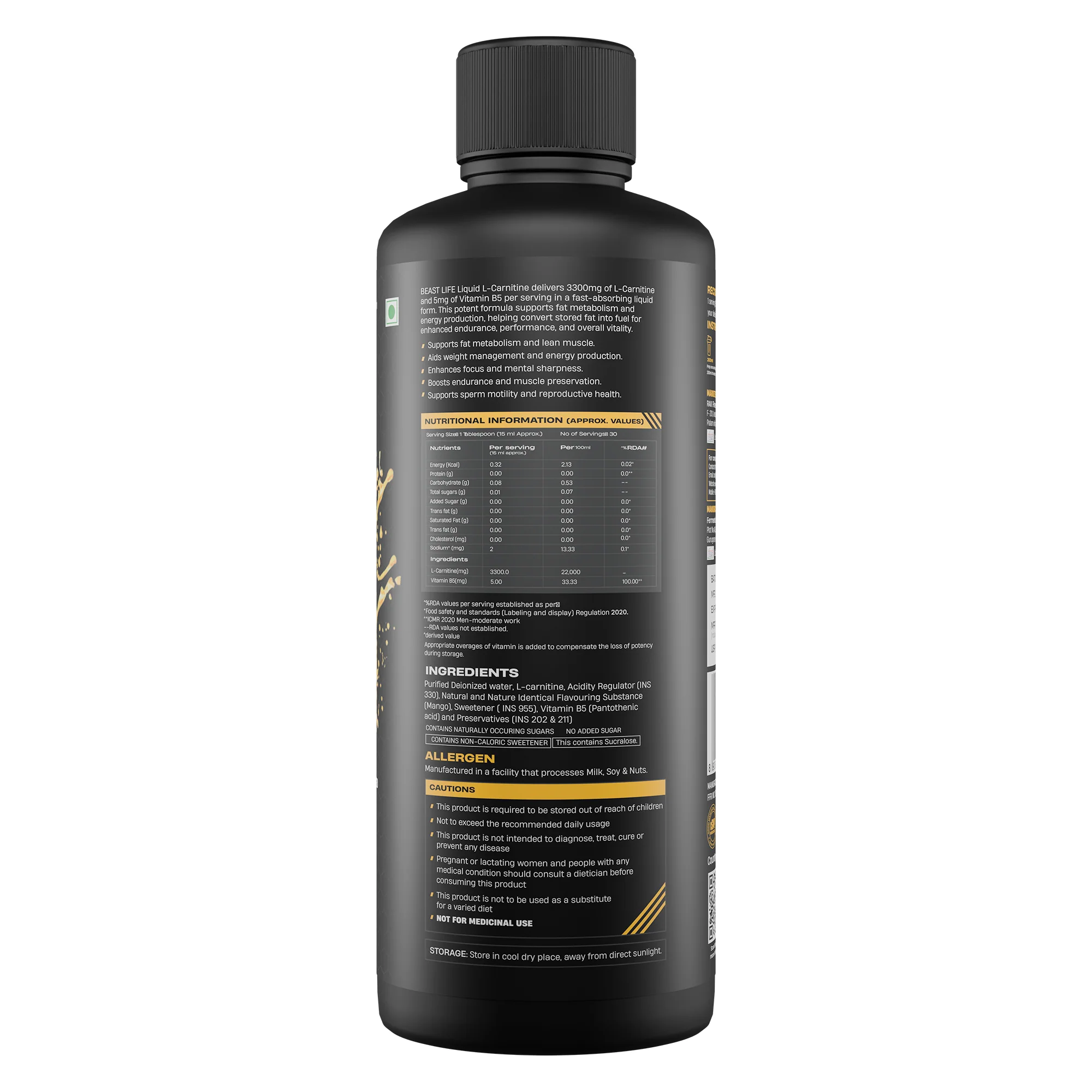 L-Carnitine with Vitamin B5 3300 mg | Triple Strength Formula | Mango | 450 ml - Image 8