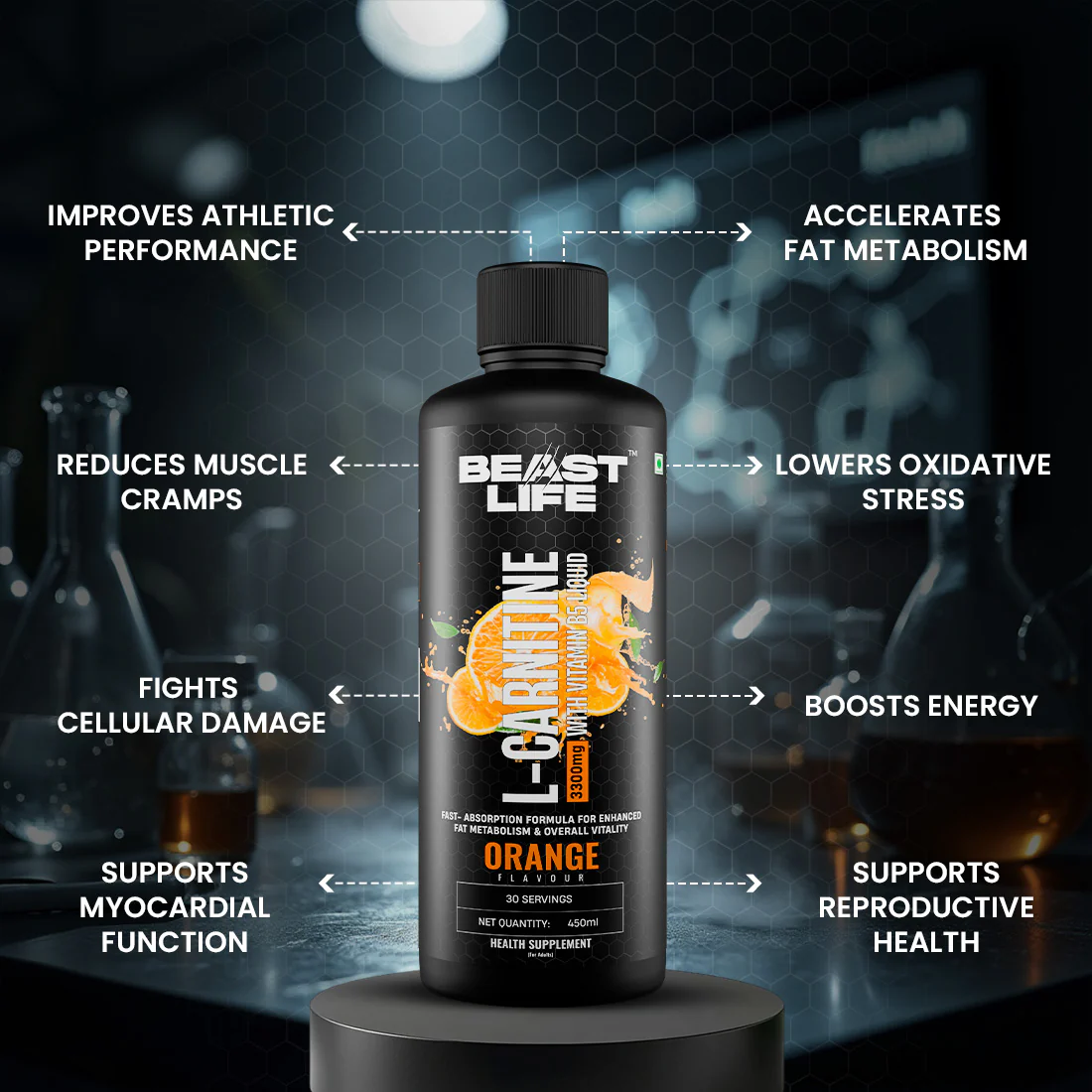 L-Carnitine with Vitamin B5 3300 mg | Triple Strength Formula | Orange | 450 ml - Image 3
