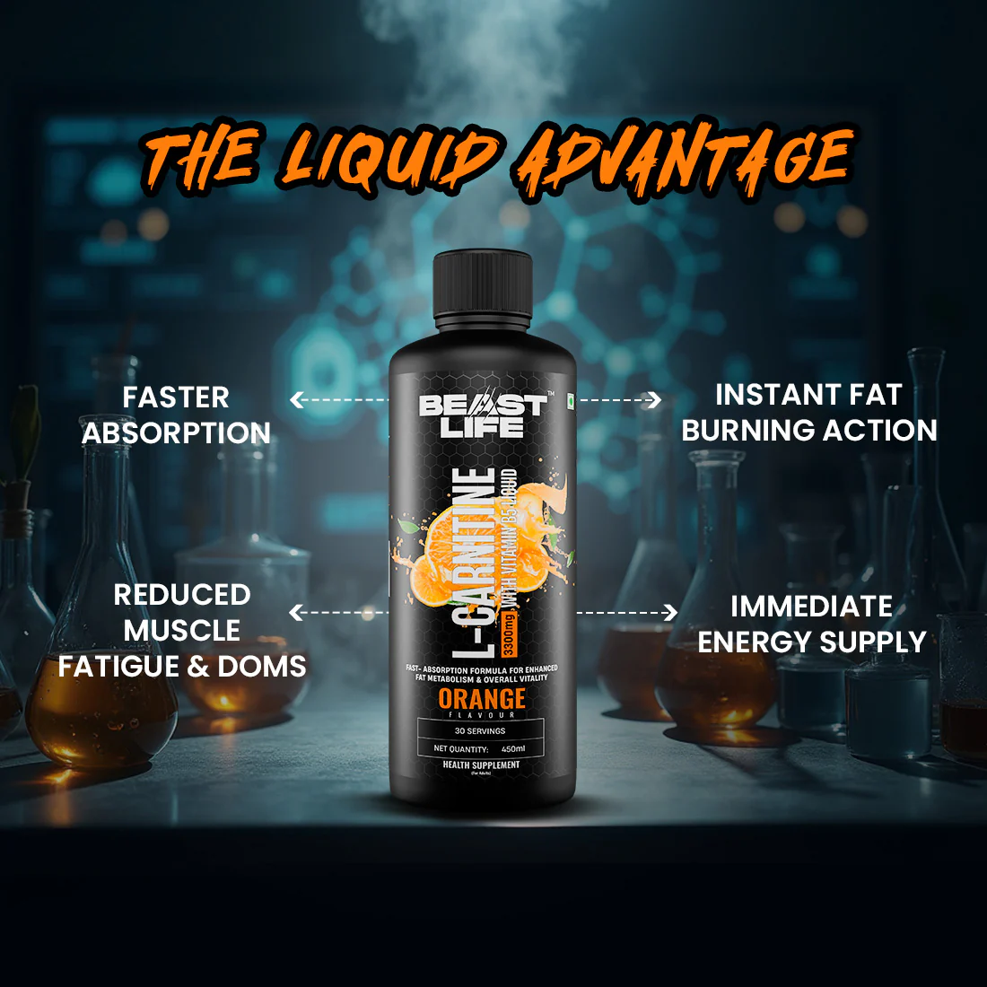 L-Carnitine with Vitamin B5 3300 mg | Triple Strength Formula | Orange | 450 ml - Image 4