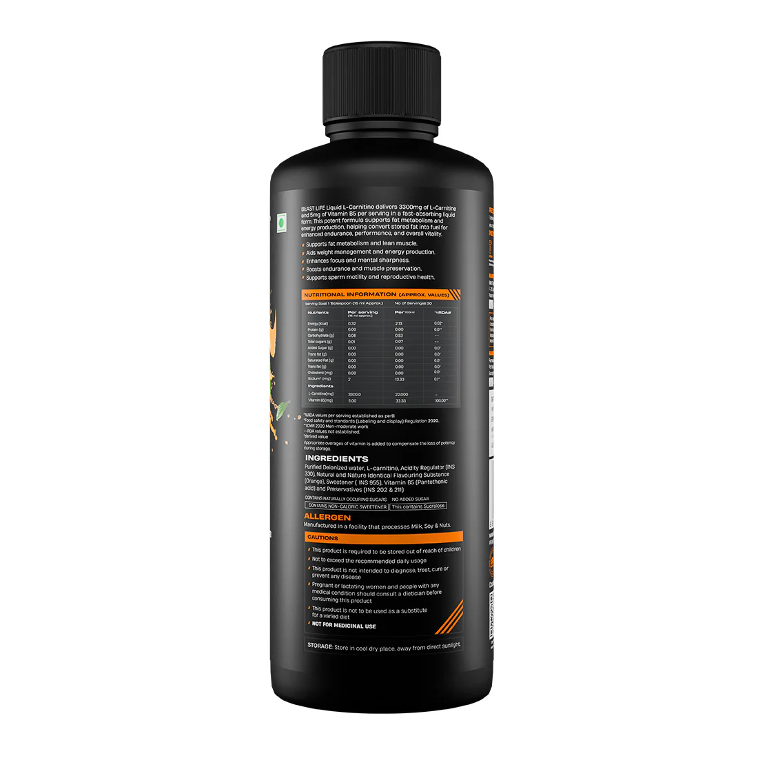 L-Carnitine with Vitamin B5 3300 mg | Triple Strength Formula | Orange | 450 ml - Image 8