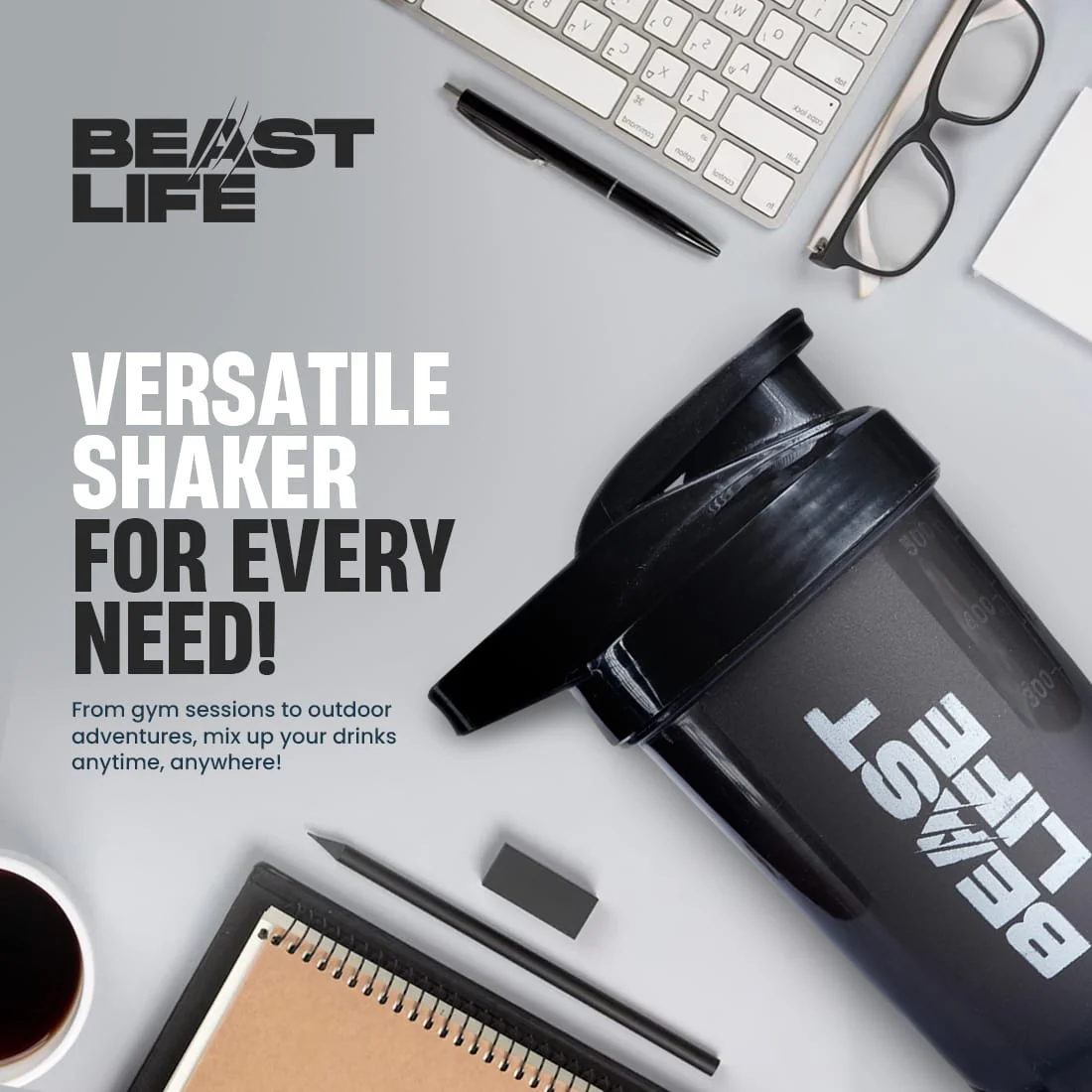 BeastLife Plastic Bold Shaker | Black Color | 500ML - Image 5