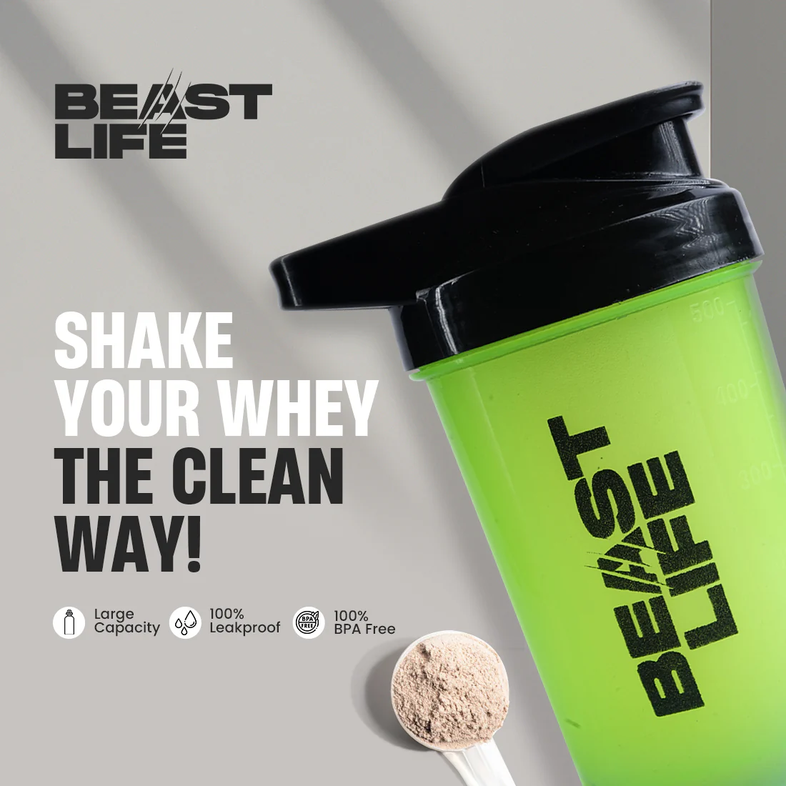 BeastLife Plastic Bold Shaker | Neon Color | 500ML - Image 3