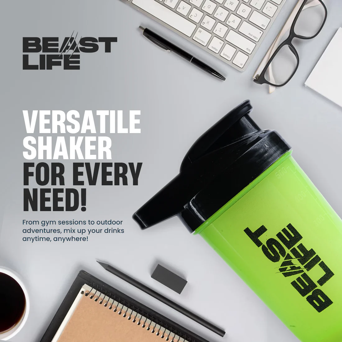 BeastLife Plastic Bold Shaker | Neon Color | 500ML - Image 5