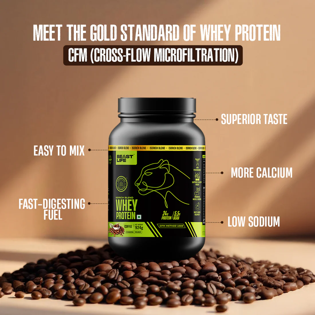 Isorich Blend Whey Protein with Ultrasorb Tech | Coffee | 924 g - Image 3