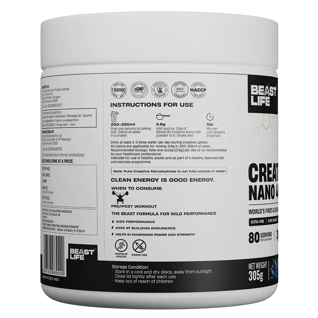 World’s First Creatine Nano 400 | Finest & Fastest Absorbing | 2X Strength| Blueberry | 305G - Image 10