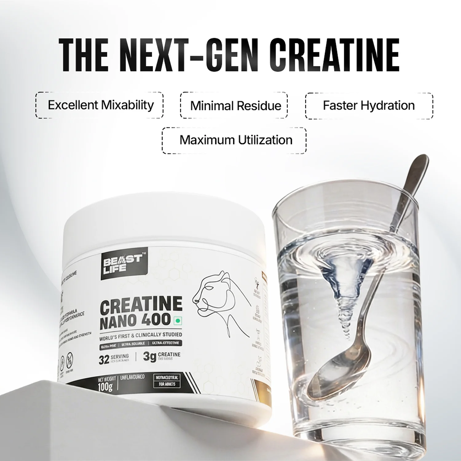 World’s First Creatine Nano 400 | Finest & Fastest Absorbing | 2X Strength | 100G | Unflavoured - Image 3