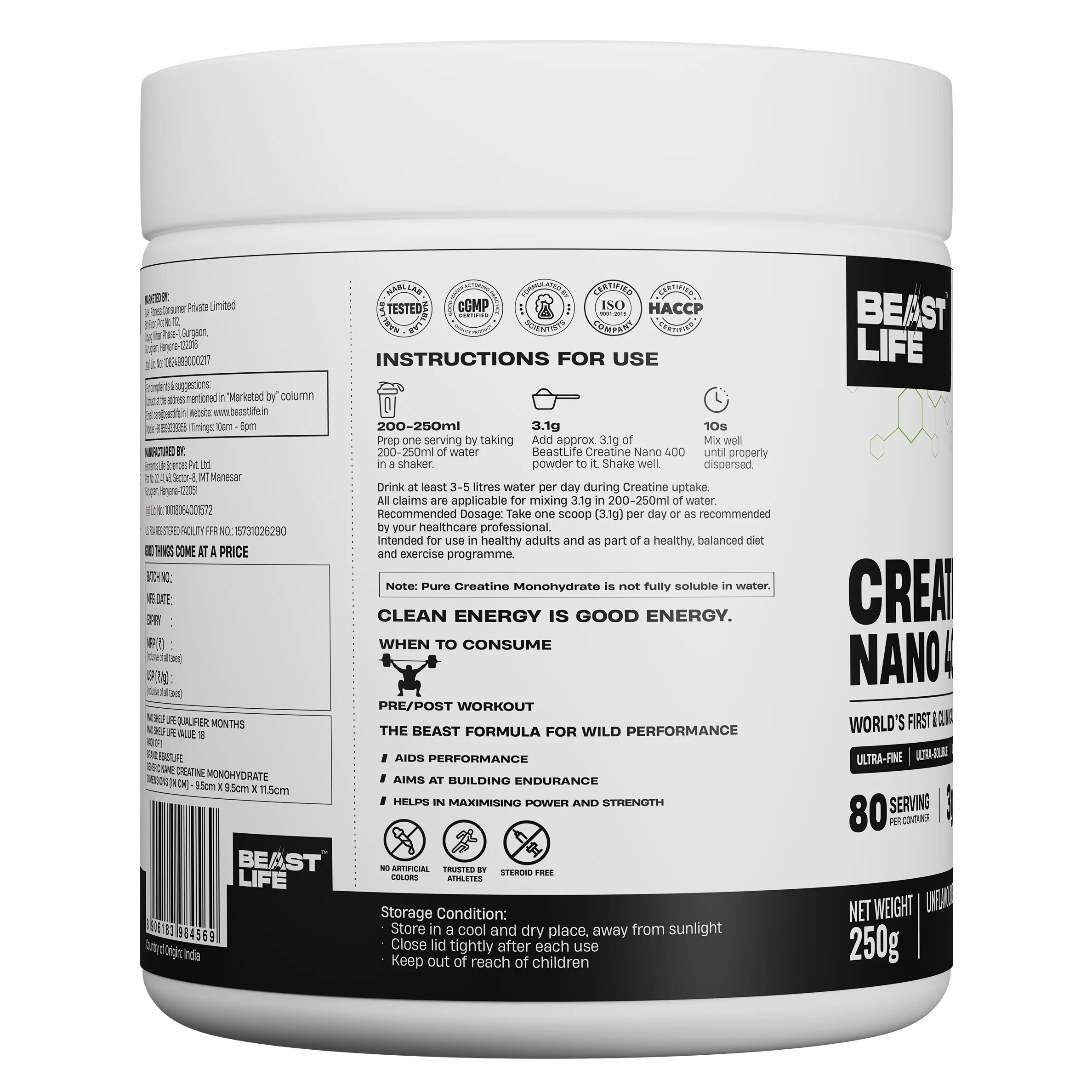 World’s First Creatine Nano 400 | Finest & Fastest Absorbing | 2X Strength | 250G | Unflavoured - Image 10