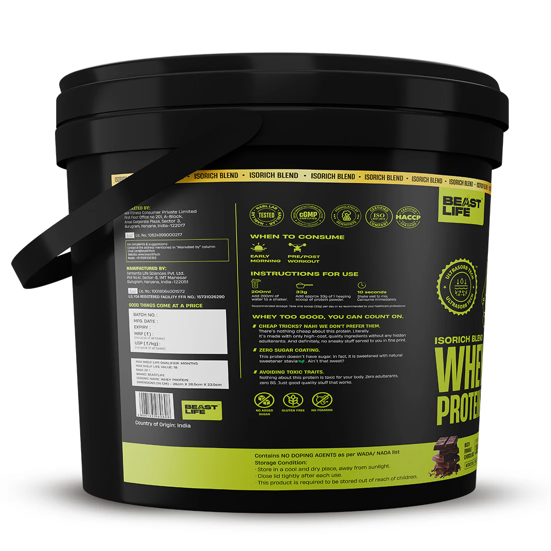 Isorich Blend Whey Protein with Ultrasorb Tech | Chocolate | Free Gym Bag and Shaker | 3.696 kg - Image 10