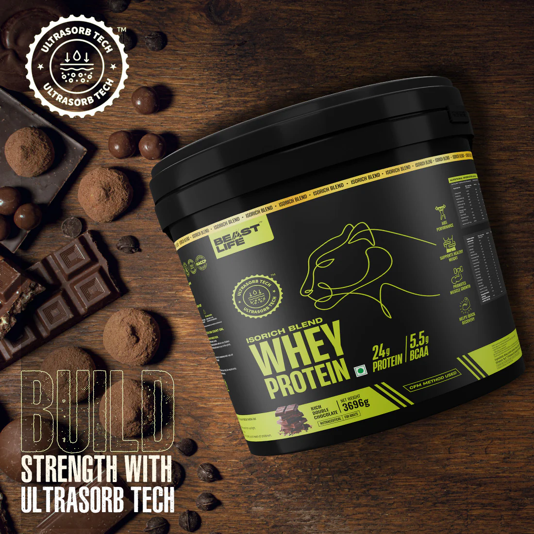 Isorich Blend Whey Protein with Ultrasorb Tech | Chocolate | Free Gym Bag and Shaker | 3.696 kg - Image 4