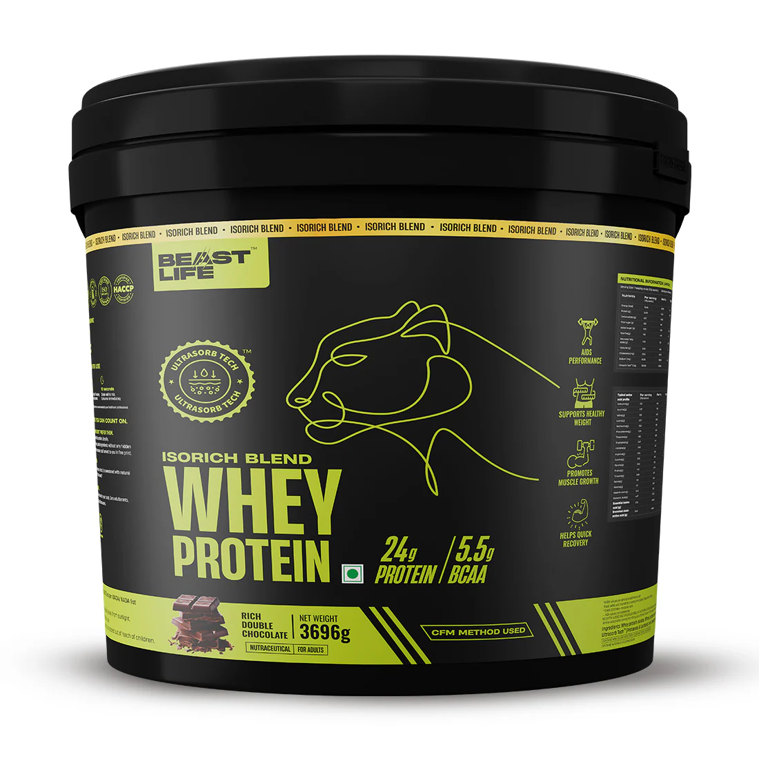 Isorich Blend Whey Protein with Ultrasorb Tech | Chocolate | Free Gym Bag and Shaker | 3.696 kg - Image 11