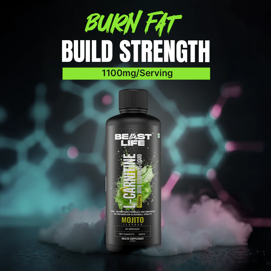 L-Carnitine with Vitamin B5 Liquid 1100 mg | Mojito | 450 ml - Image 2