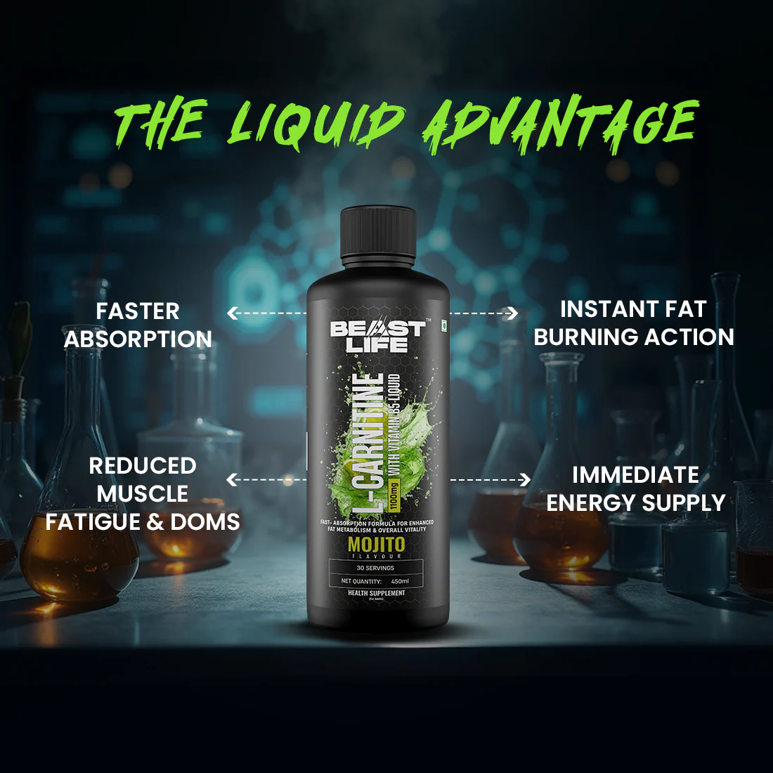 L-Carnitine with Vitamin B5 Liquid 1100 mg | Mojito | 450 ml - Image 4