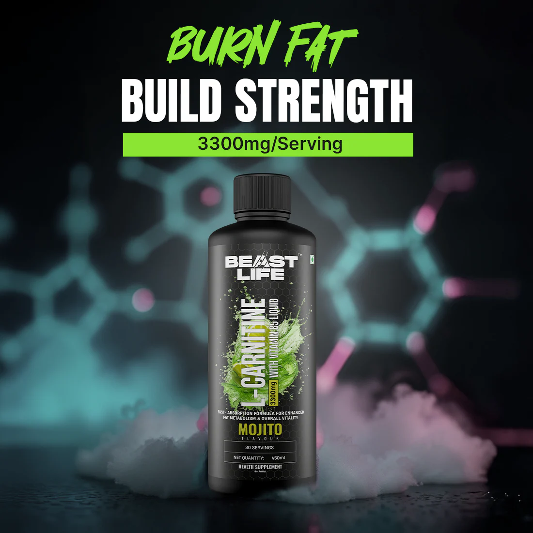 L-Carnitine with Vitamin B5 Liquid 3300 mg | Mojito | 450 ml - Image 2