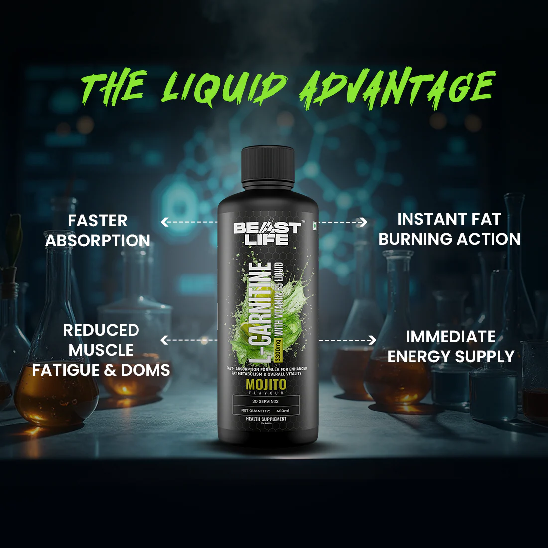 L-Carnitine with Vitamin B5 Liquid 3300 mg | Mojito | 450 ml - Image 4