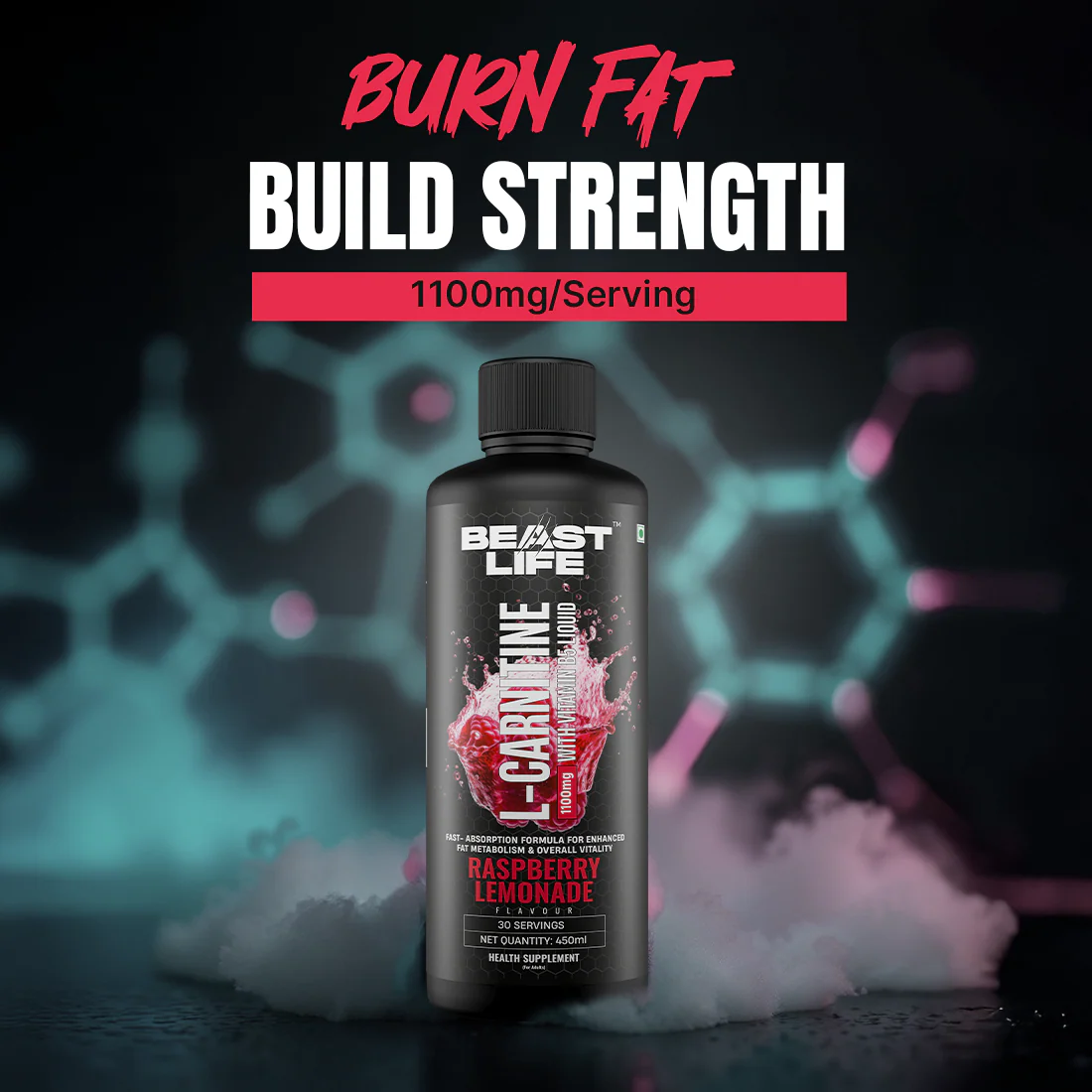 L-Carnitine with Vitamin B5 Liquid 1100 mg | Raspberry Lemonade | 450 ml - Image 2