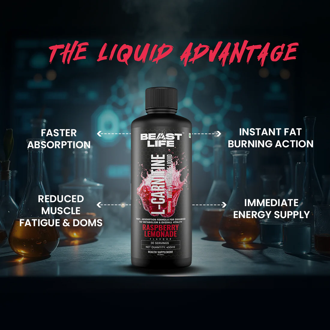 L-Carnitine with Vitamin B5 Liquid 1100 mg | Raspberry Lemonade | 450 ml - Image 4