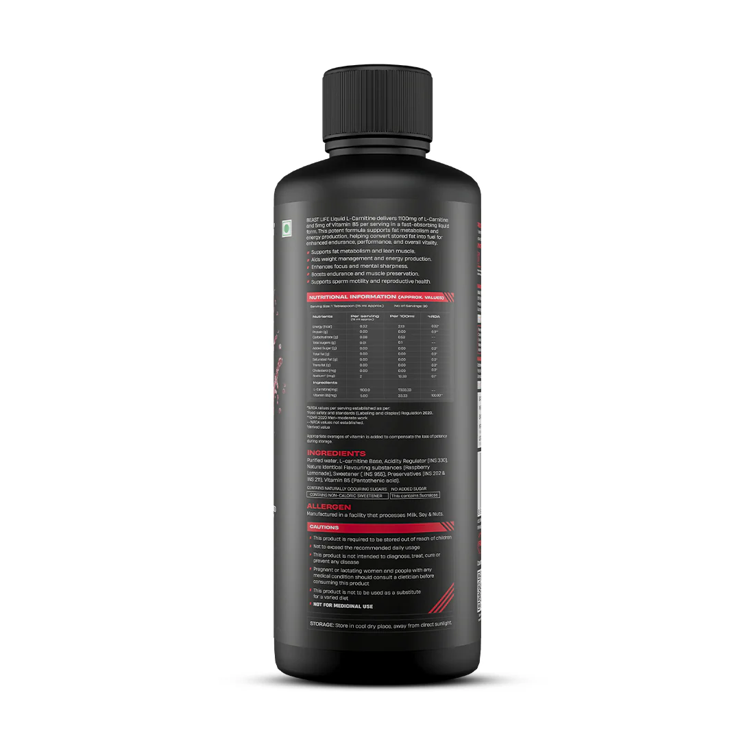 L-Carnitine with Vitamin B5 Liquid 1100 mg | Raspberry Lemonade | 450 ml - Image 9