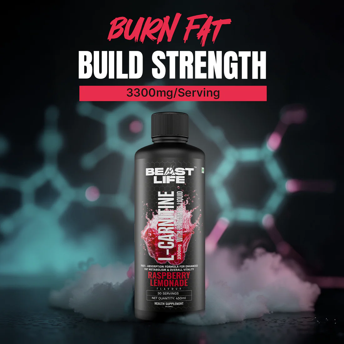 L-Carnitine with Vitamin B5 Liquid 3300 mg | Raspberry Lemonade | 450 ml - Image 12