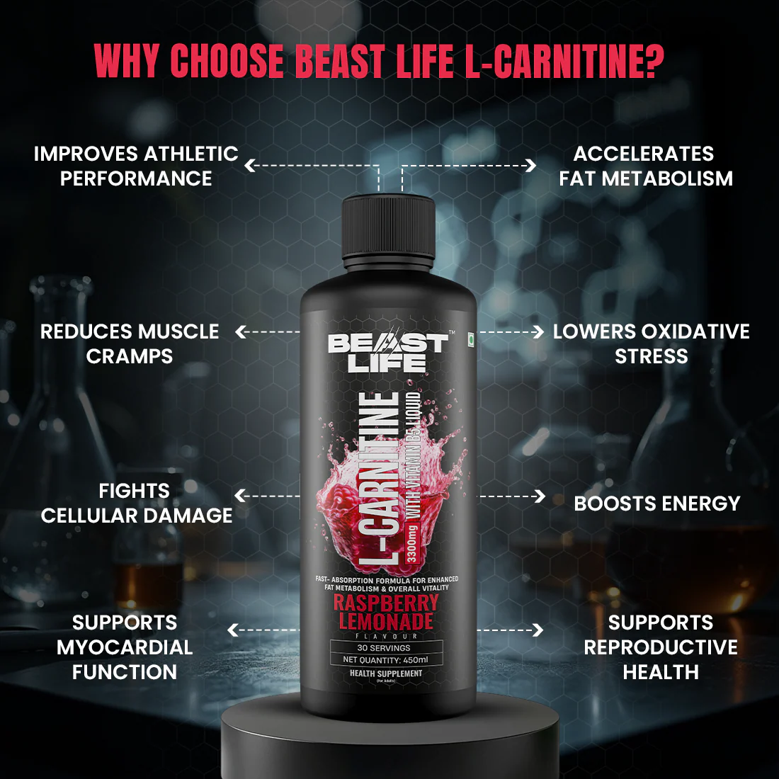 L-Carnitine with Vitamin B5 Liquid 3300 mg | Raspberry Lemonade | 450 ml - Image 3