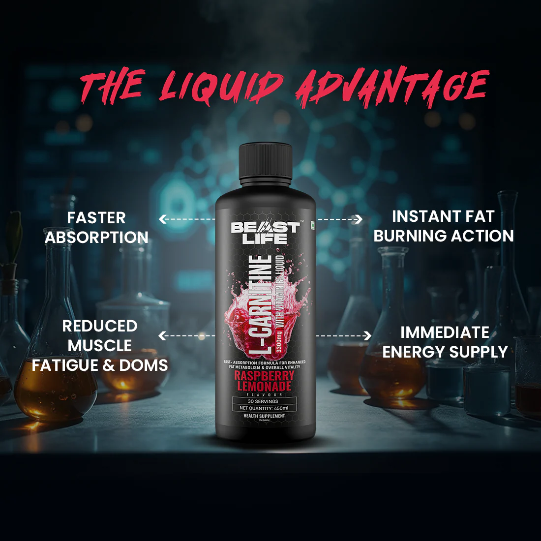 L-Carnitine with Vitamin B5 Liquid 3300 mg | Raspberry Lemonade | 450 ml - Image 4