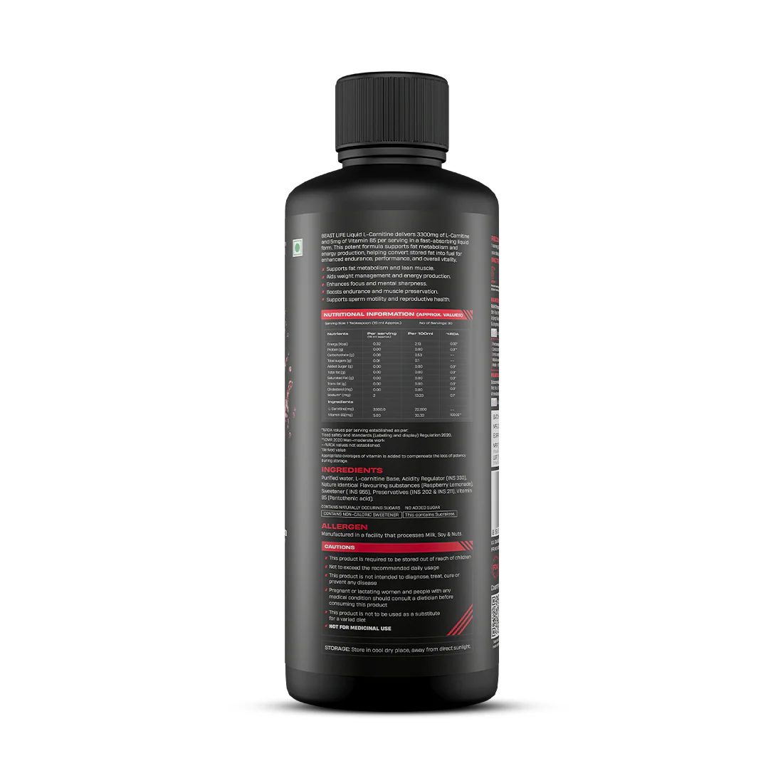 L-Carnitine with Vitamin B5 Liquid 3300 mg | Raspberry Lemonade | 450 ml - Image 9