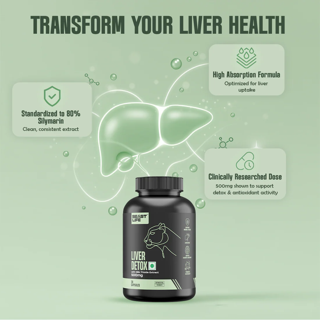 Liver Detox Supplement with Milk Thistle Extract 500mg | 30 N - Image 3