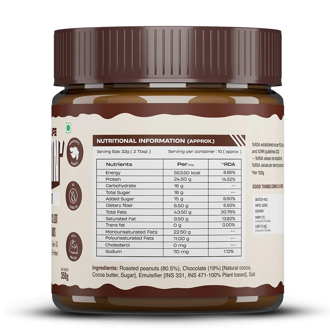 Natural Peanut Butter | Chocolate Crunchy | 100% Peanut, No Palm Oil | 350 g - Image 8