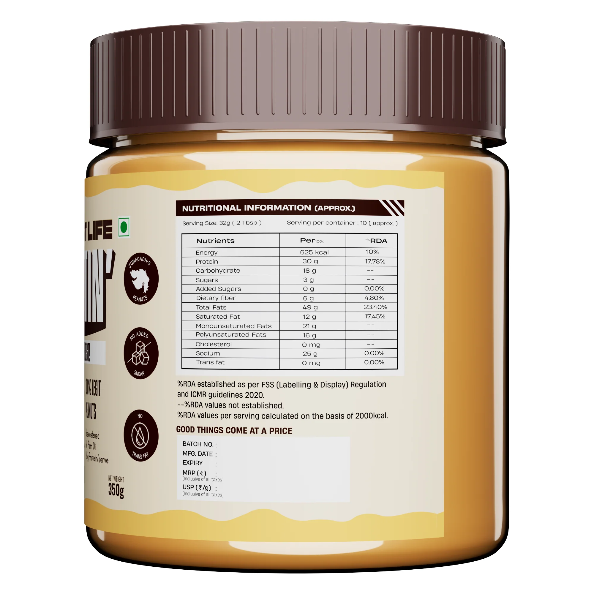 Natural Peanut Butter | Crunchy | 100% Peanuts | No Palm Oil | 350 g - Image 11