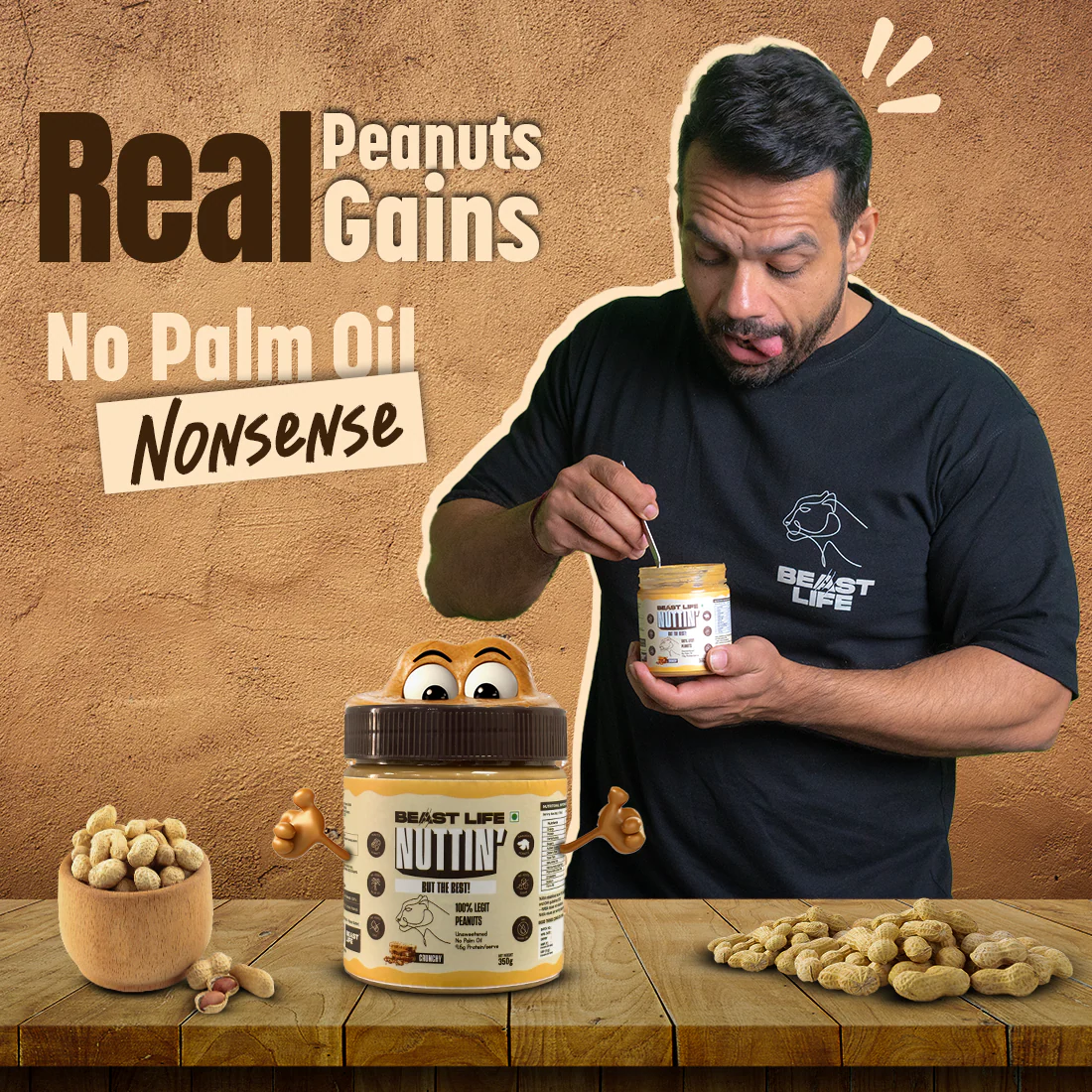 Natural Peanut Butter | Crunchy | 100% Peanuts | No Palm Oil | 350 g - Image 3