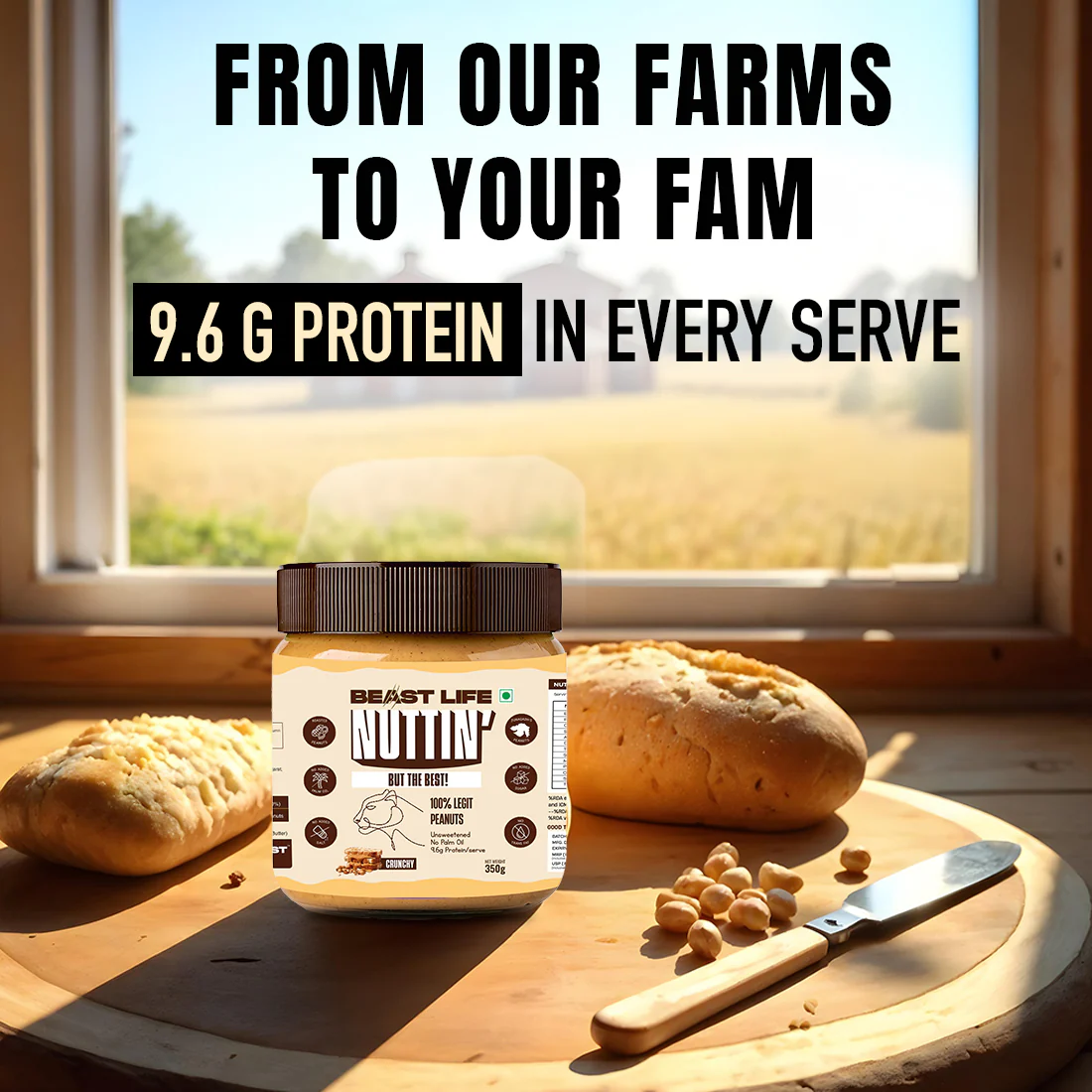 Natural Peanut Butter | Crunchy | 100% Peanuts | No Palm Oil | 350 g - Image 5