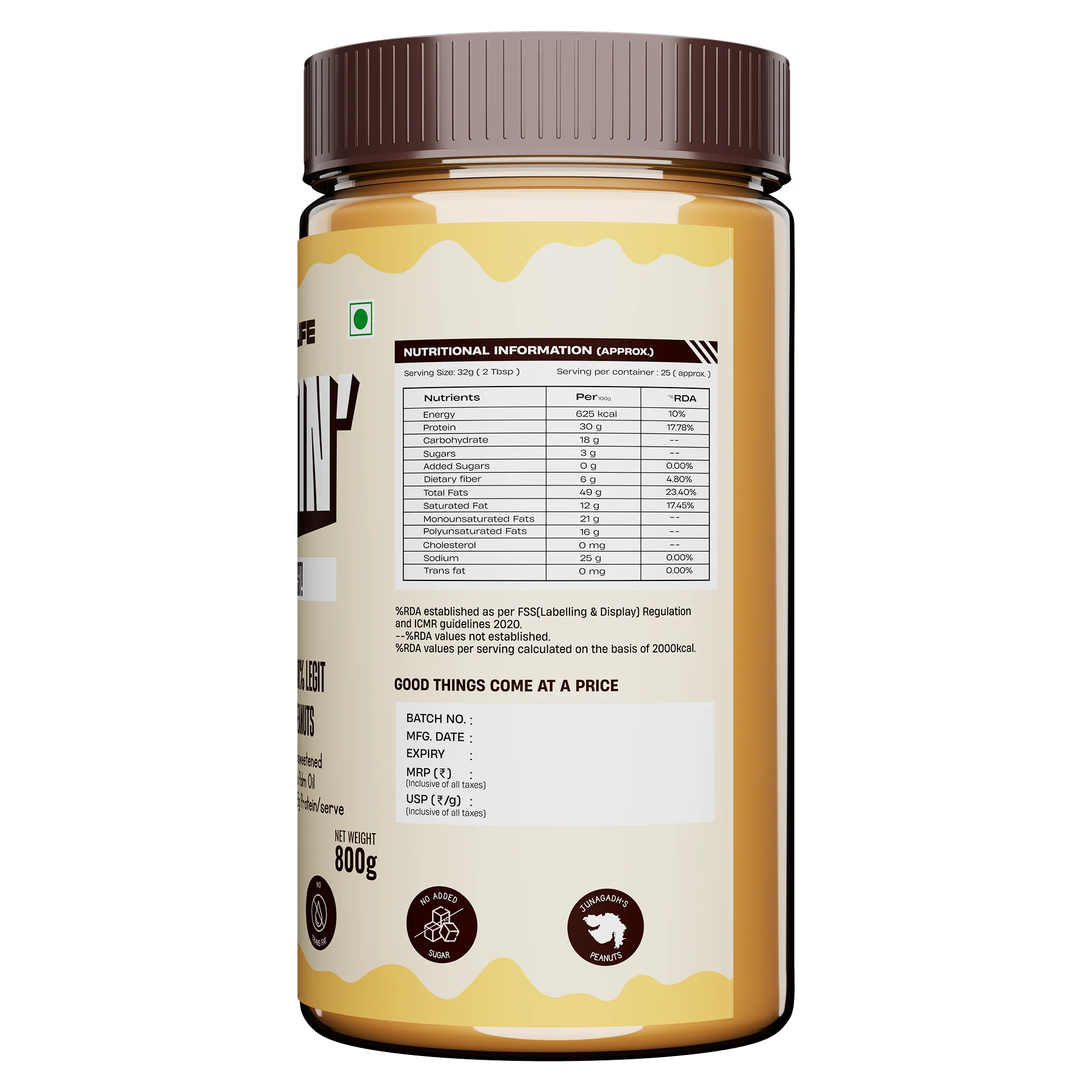 Natural Peanut Butter | Crunchy | 100% Peanuts | No Palm Oil | 800 g - Image 10