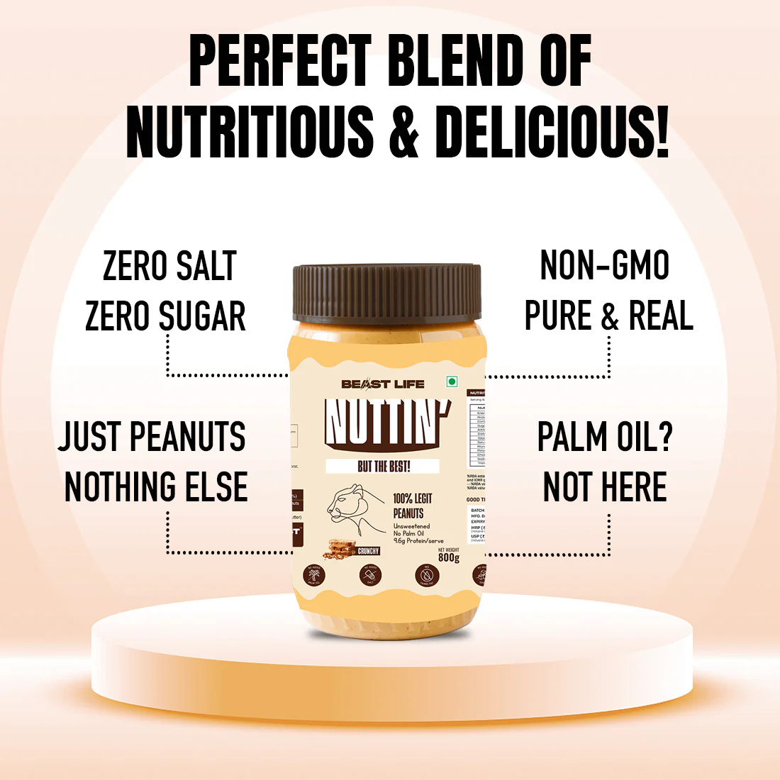 Natural Peanut Butter | Crunchy | 100% Peanuts | No Palm Oil | 800 g - Image 4