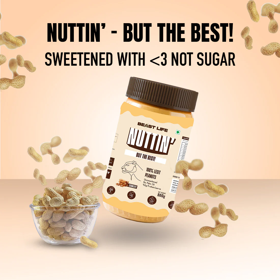 Natural Peanut Butter | Crunchy | 100% Peanuts | No Palm Oil | 800 g - Image 6