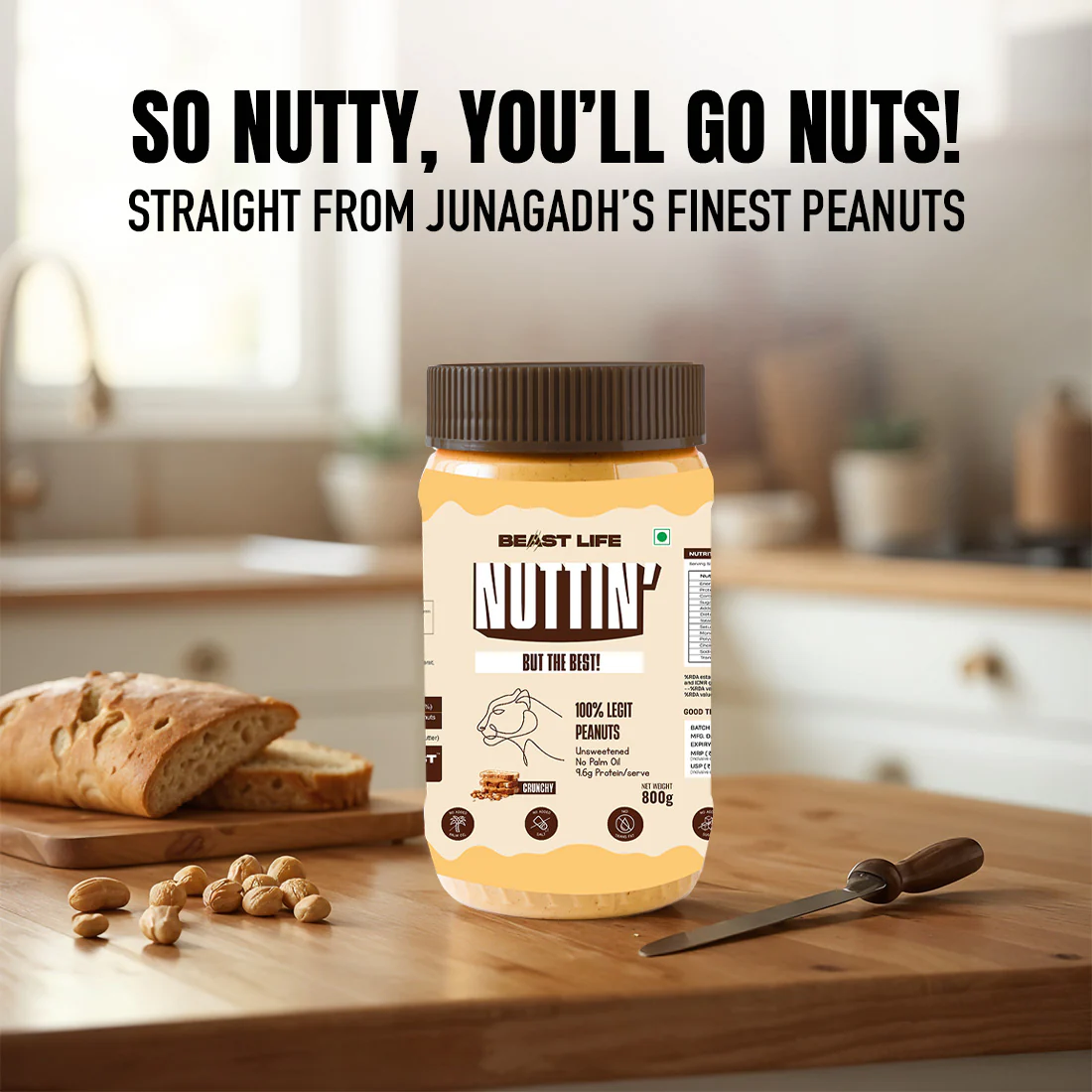Natural Peanut Butter | Crunchy | 100% Peanuts | No Palm Oil | 800 g - Image 7